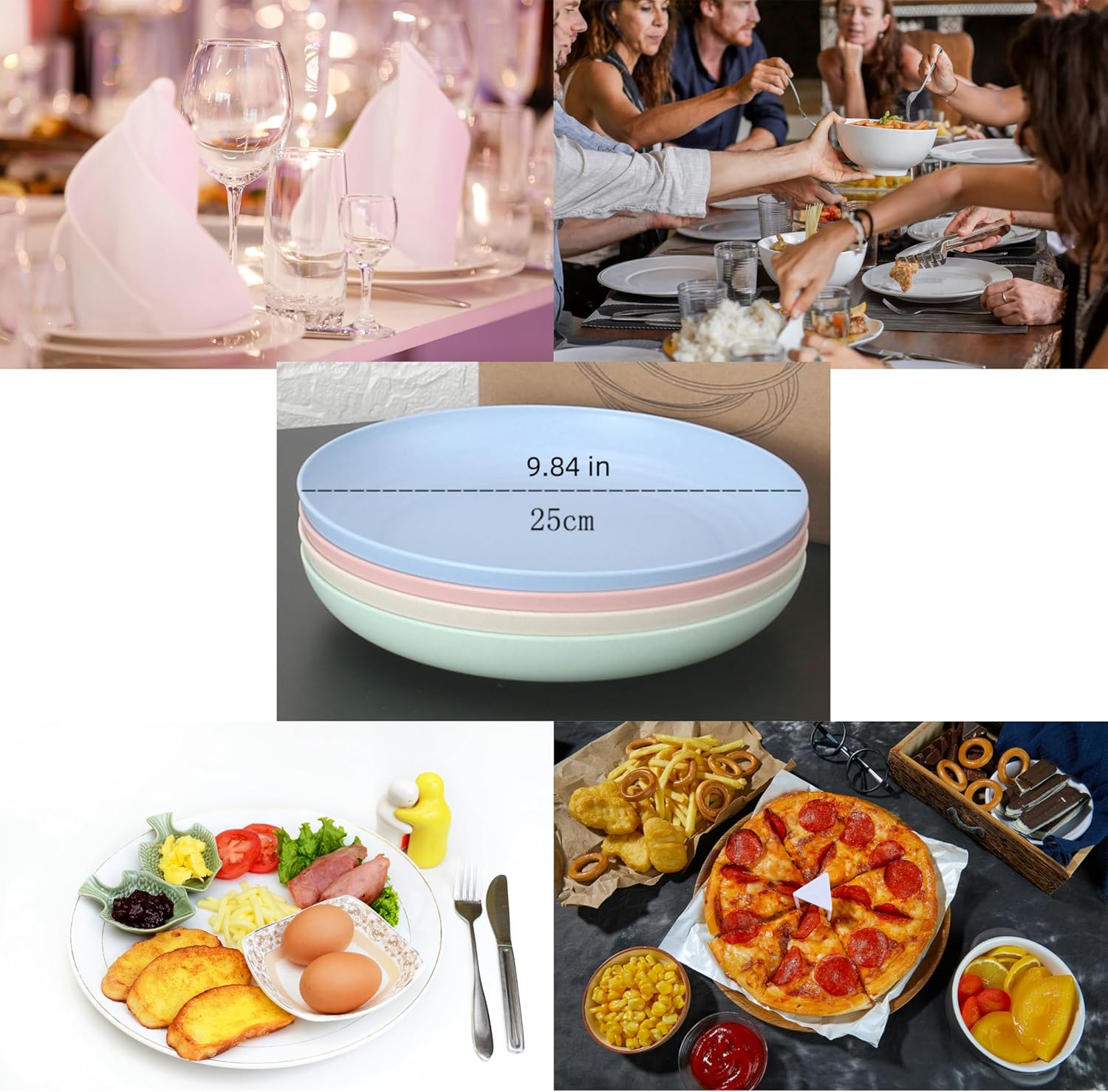 4 Pack Wheat Straw Plates Reusable Dinner Plates, Durable & Lightweight, Perfect for Home, Parties, Camping, and Outdoor Use Dishwasher Safe (25CM 9.8IN) image number 4