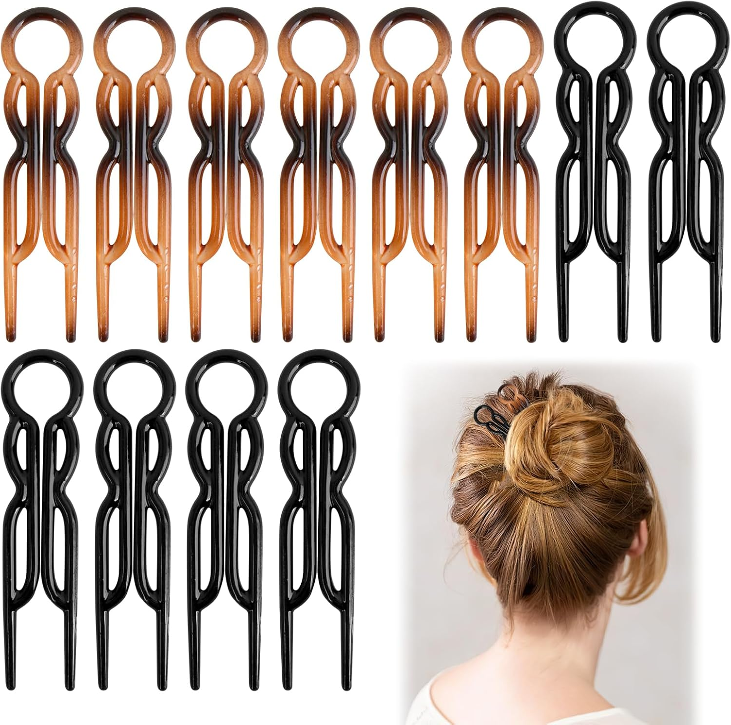 12 Pcs Hair Pins for Women - 6 Black & 6 Brown U-Shaped Magic Grip Hairpins, Strong & Durable Hair Styling Accessories for Fine & Thick Hair, French Twist Bun Pins, Elegant Hair Clips for Everyday Use