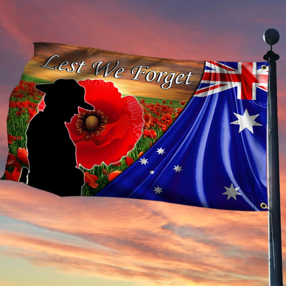 Australian Veteran Anzac Day Flag - Lest We Forget Poppy Flower Double Sided Grommet Flag for Memorial Day - Outdoor Decor image number 1