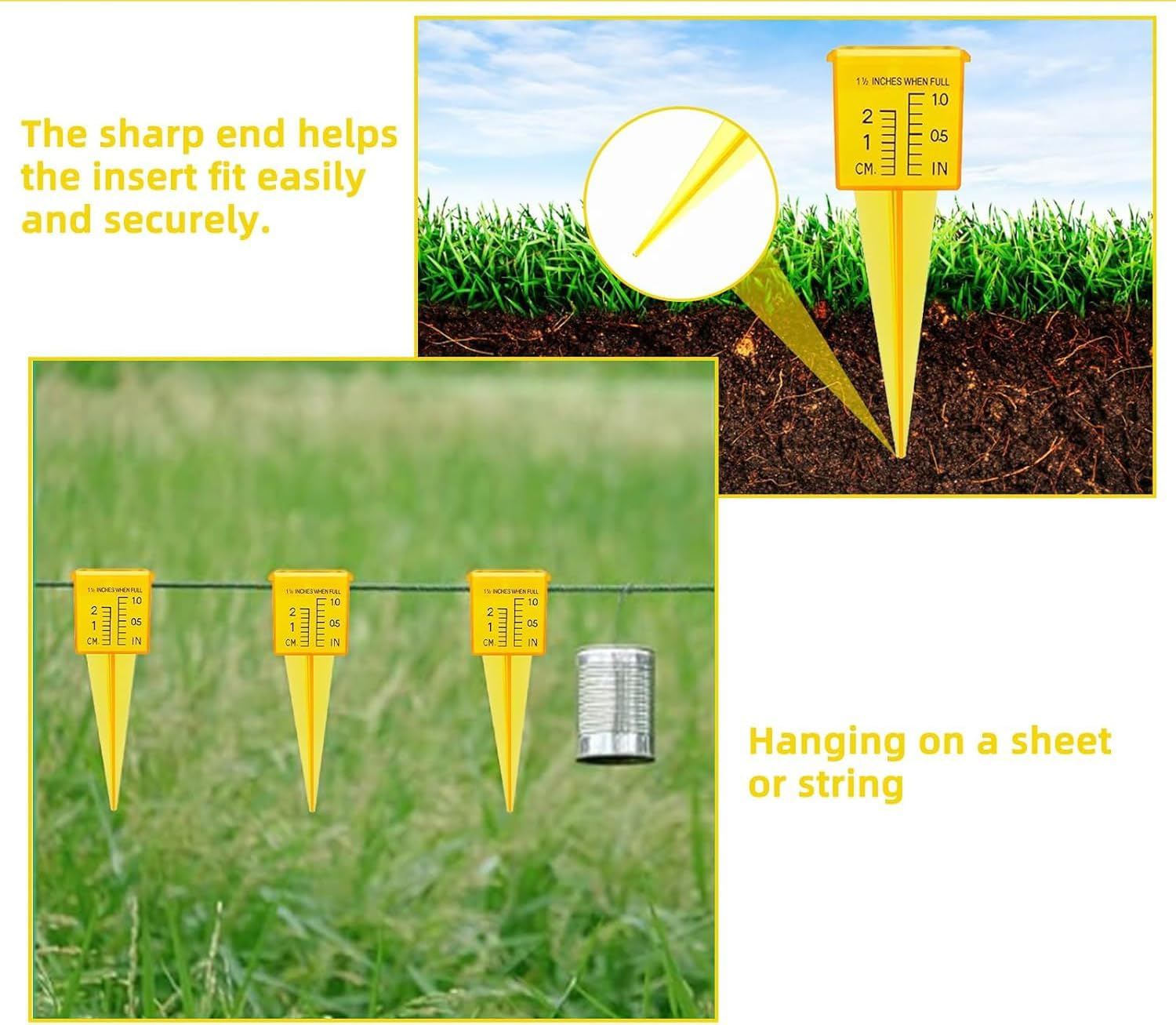 10PCS Rain Gauges, Bright Yellow Reusable Rain Gauge, Transparent Outdoor Water Measuring Tool for Garden, Lawn & Backyard, Accurate Sprinkler Gauge Instrument image number 2