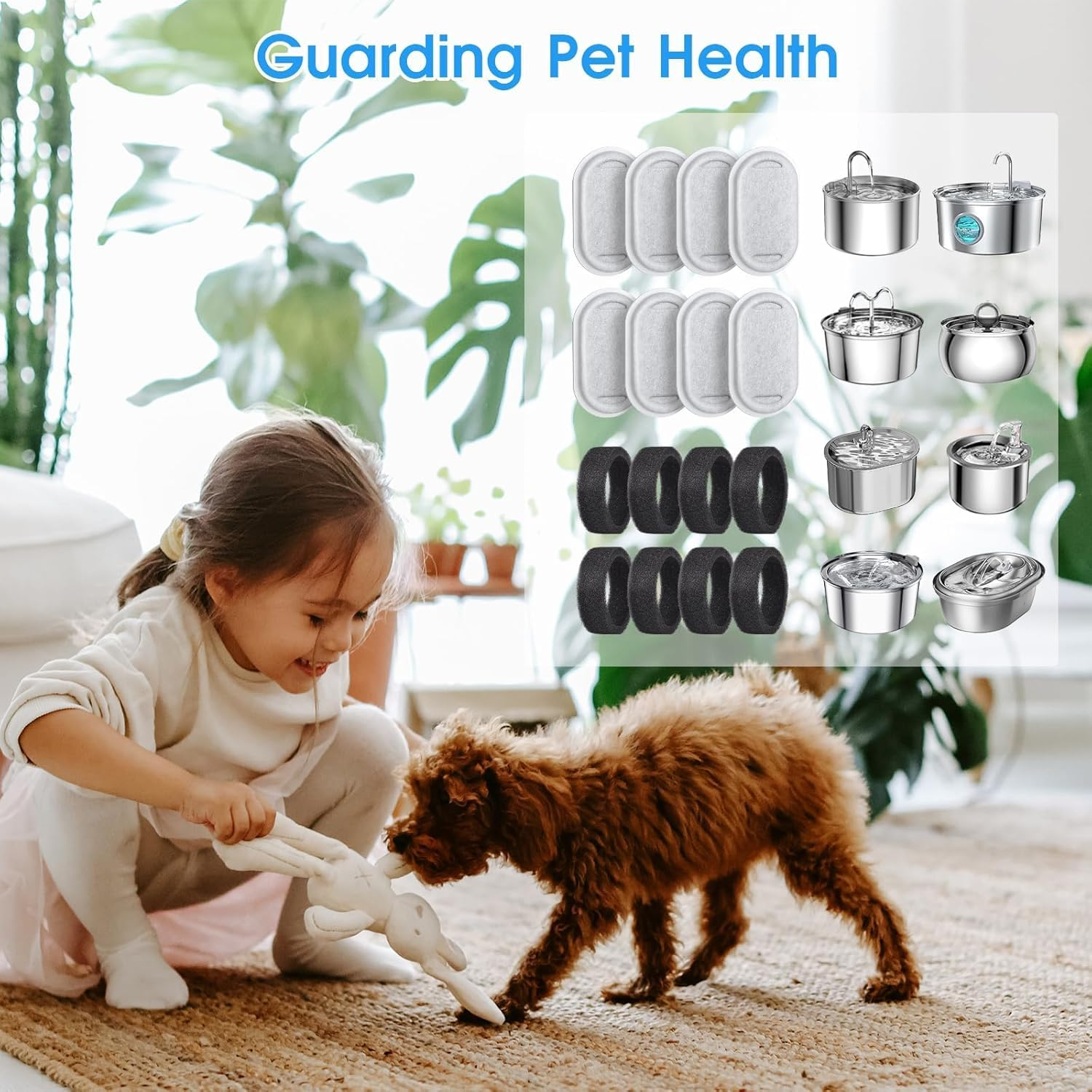 16Pcs Cat Water Fountain Filter, Pet Filters Replacement for 108Oz/3.2L&67Oz/2L&135Oz/4L Stainless Steel Pet Water Drinking Fountain, Replacement Filters for Pet Drinking (8 Filters & 8 Sponges) image number 5