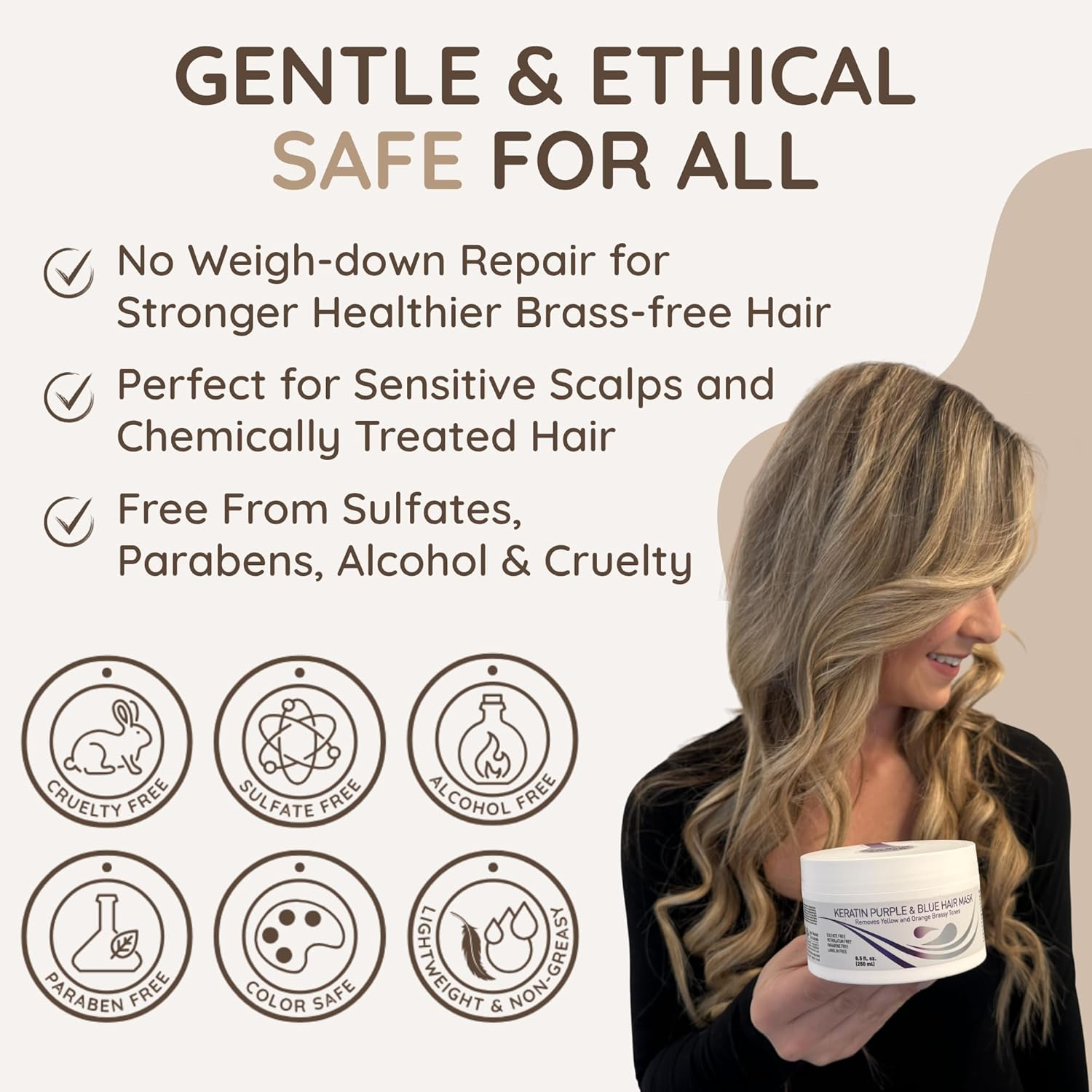 VITAMINS Hair Cosmetics Keratin Purple Hair Mask - Violet Blue Protein Deep Conditioner Treatment - Toner for Blonde Platinum Silver Gray Ash or Brown Colored Dry and Damaged Brassy Hair image number 6