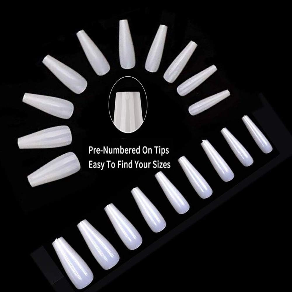 600Pcs Long Coffin Fake Nails - Full Cover Natural Ballerina False Nail Acrylic Nail Tips with Case, Artificial Nails10 Sizes for Nail Salons and DIY Manicure image number 5