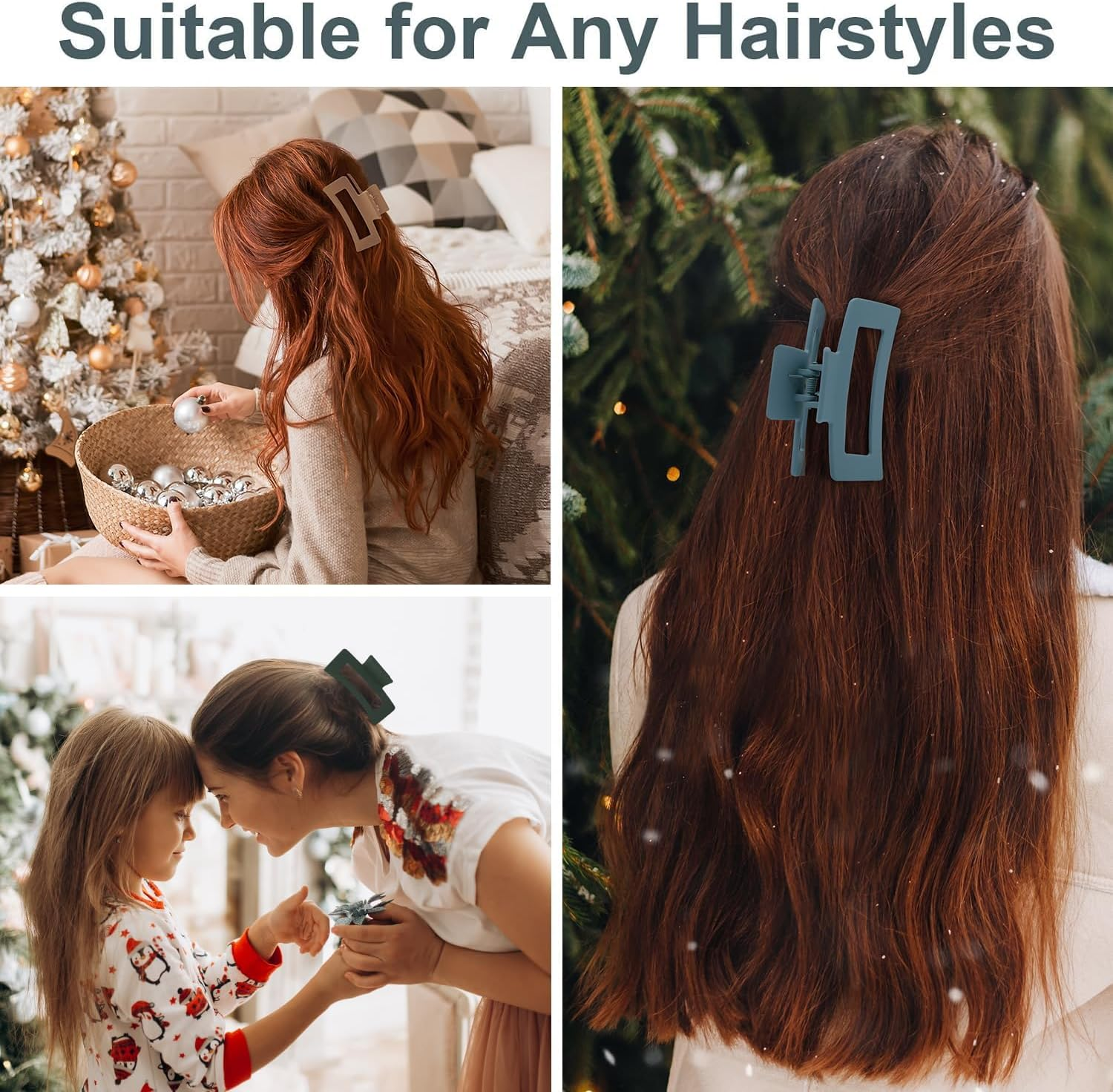 Auseibeely 6 Pack Square Claw for Women Girls, 3.5" Medium Non-Slip Rectangular Matte Clips Strong Hold Jumbo Hair Styling Accessories, Ideal for Gifts, Cool