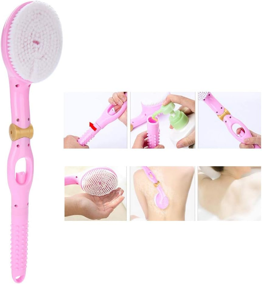 Long Handle Bath Brush with Back Scrubber + Loofah Rub Sponge Back Skin Massaging Shower Tool,Material PP image number 4