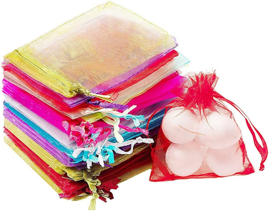 Idopick 100PCS 4X6 Inches Sheer Organza Bags, White Wedding Favor Bags with Drawstring, Small Jewelry Gift Bags for Party, Jewelry, Festival, Makeup Organza Favor Bags,Net Gift Bags,Drawstring Goody Bags (Gold)