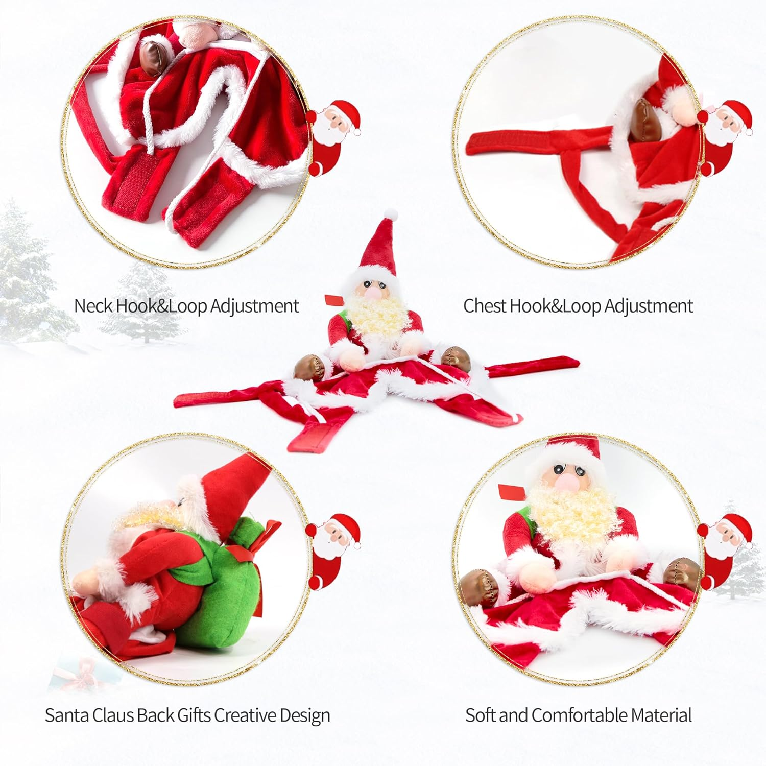 NACOCO Santa Dog Costume Christmas Pet Clothes Santa Claus Riding Pet Cosplay Costumes Party Dressing up Dogs Cats Outfit for Small Medium Dogs (Small) image number 5