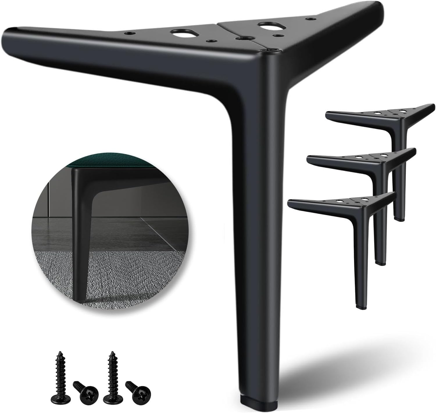 Furniture Leg Metal Set of 4, Black Modern Iron Diamond Triangle Furniture Feet DIY Alternative Suitable for Cabinets Cupboards Sofa Chairs Ottomans Desks Etc. (Black, 18Cm)