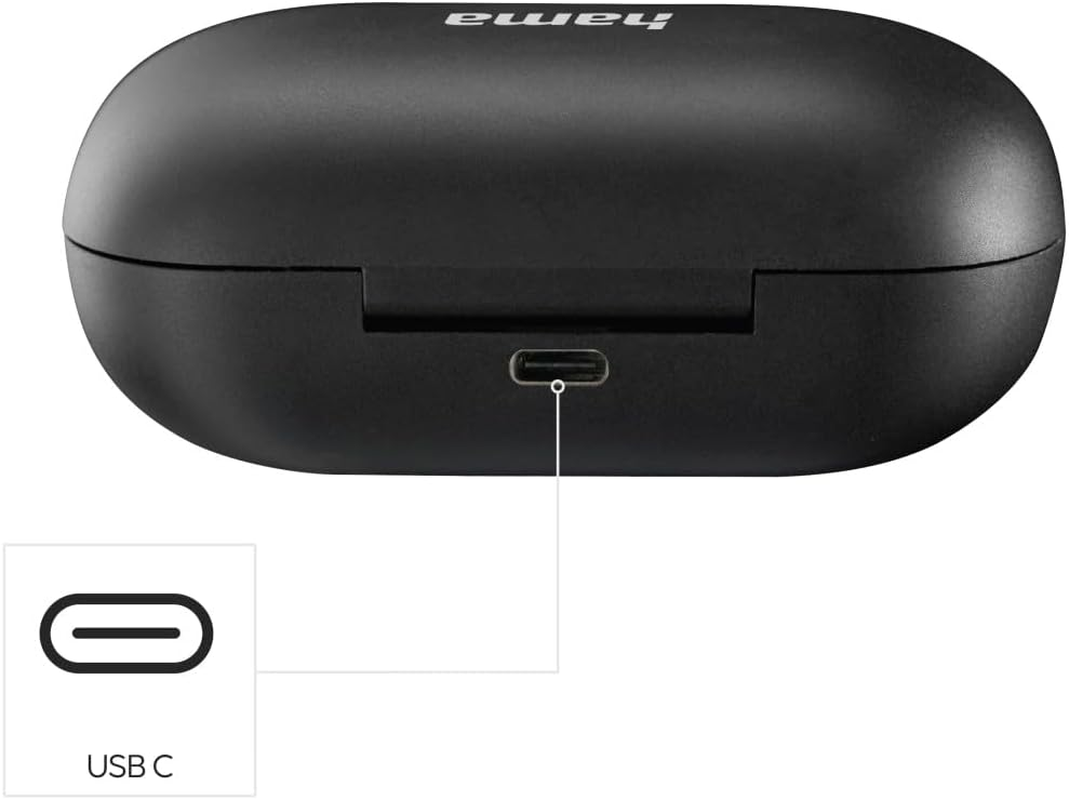 Hama True Wireless In-Ear Headphones (Bluetooth Headphones Music Time 12 Hours Battery, In-Ear Headphones with Wireless Charging and Wireless Charger, Splash-Proof IPX4, Ultralight 4 G) Black image number 1