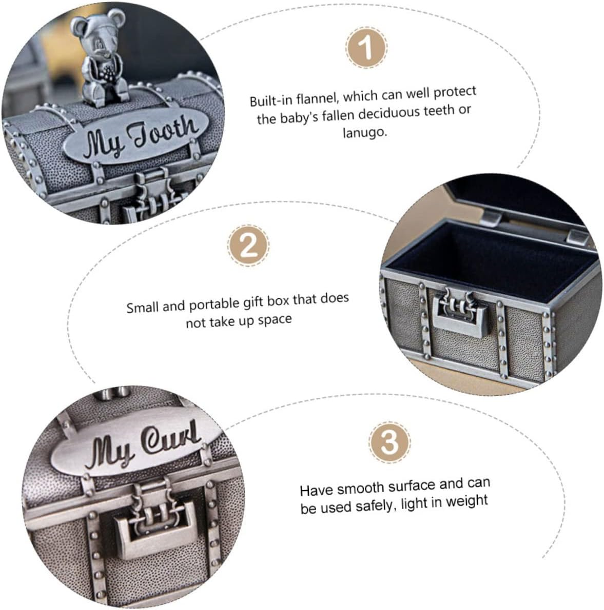 2Pcs Baby Teeth Storage Boxes and Baby Curl Tooth Keepsake Holder for Newborn Memory Preservation Metal Suitable for Infant Storage image number 4