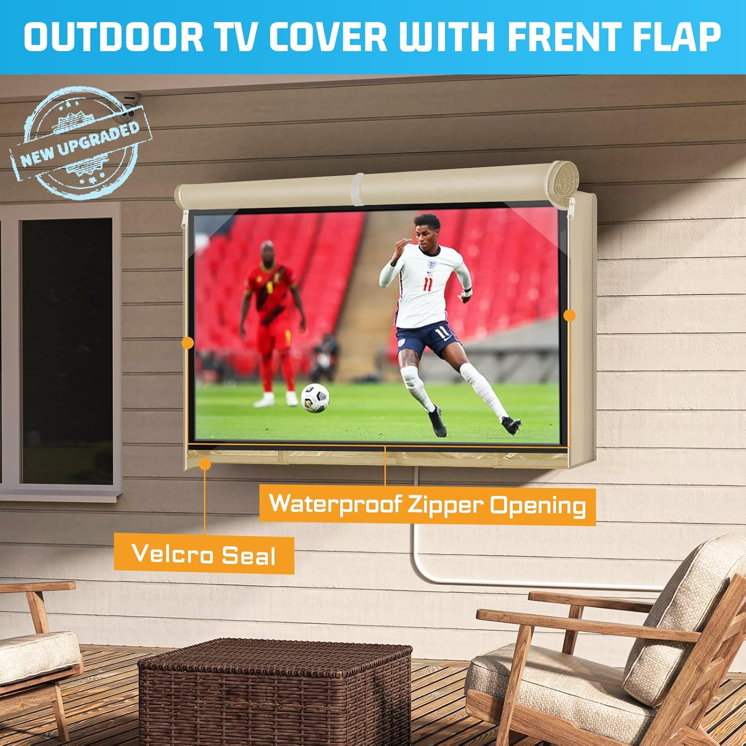 Outdoor TV Cover 41 to 43 Inch Weatherproof, Waterproof outside TV Covers Heavy Duty 600D Oxford TV Covers Outdoor TV Screen Protectors Shield with Zippers for Flat Screen Outdoor Tvs image number 7