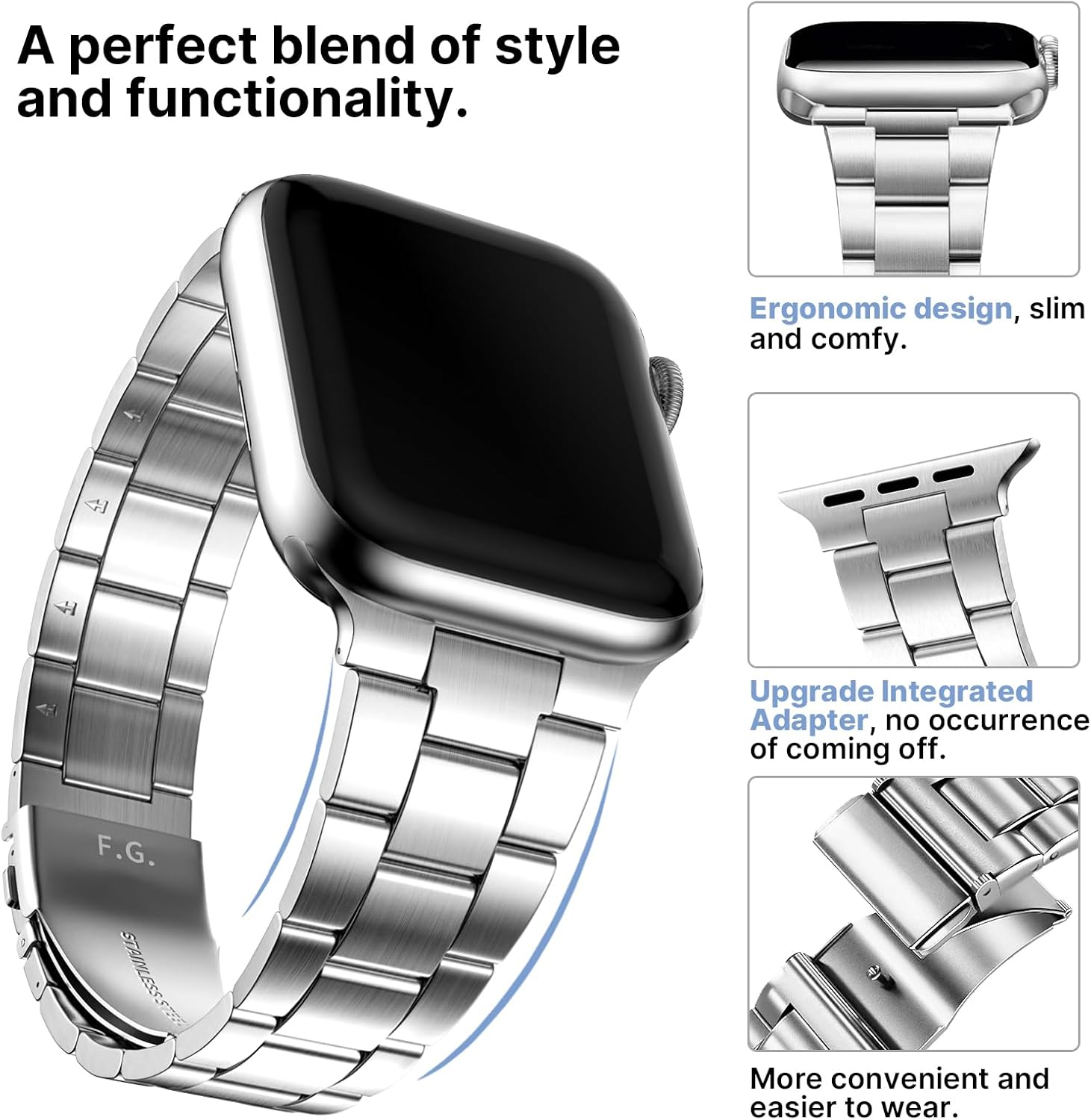 Fullmosa Compatible with Apple Watch Band 41Mm 40Mm 38Mm, Upgraded Version Stainless Steel Watch Band/Strap with Case for Apple Watch SE2 SE Series 9/8/7/6/5/4/3/2/1, 38Mm 40Mm 41Mm Silver image number 2