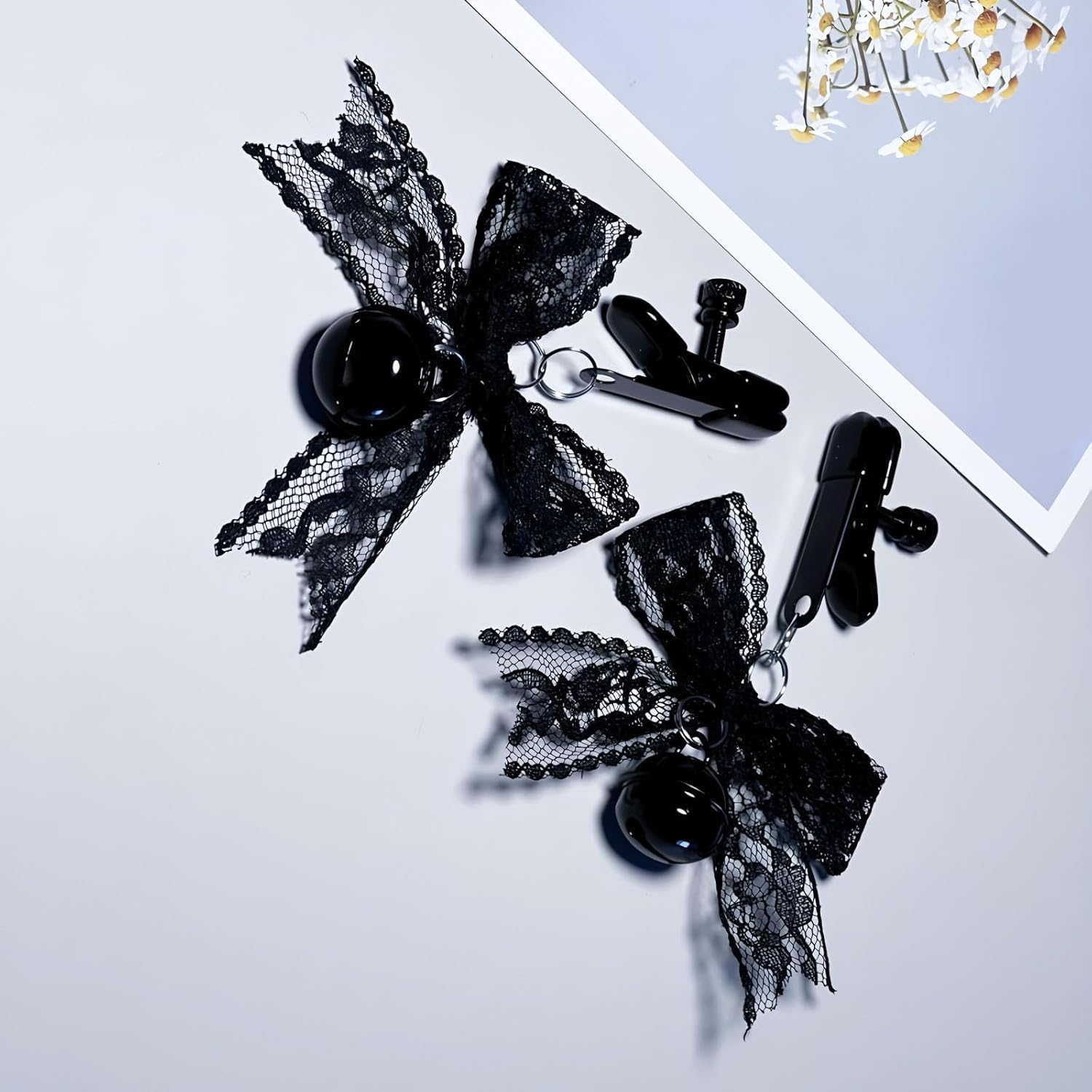 1 Pair Black Lace Nipple Clamps,Non-Piercing Metal Chain Pressure Breast Clamp,Black Bells Sexual Pleasure Nipple Clamps,Adult Toys Suitable for Couples image number 1