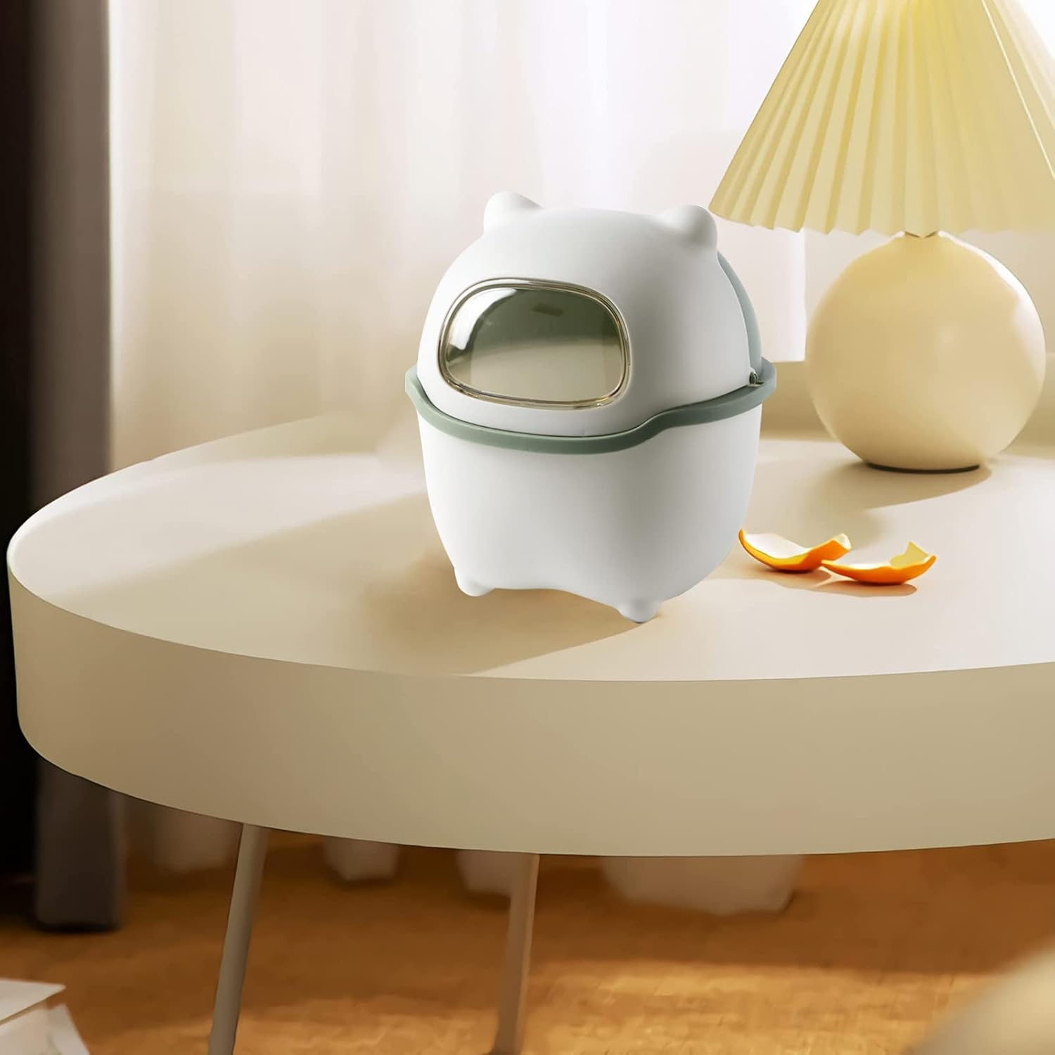 Benshukam Mini Desk Trash Can Flip Countertop Garbage Bin Small Trash Can Bathroom Trash Cans with Lids for Kitchens, Offices, Waste Basket for Dressing Table (Green) image number 1