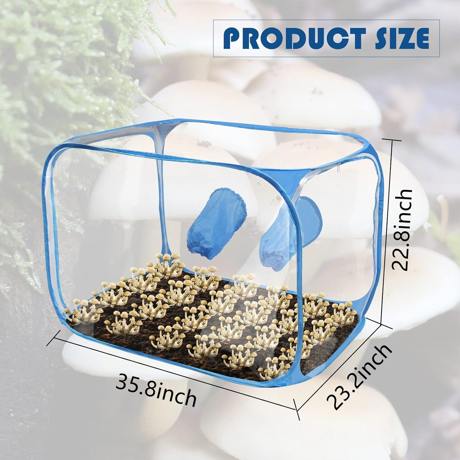 Mushroom Monotub Growing Kit Large, 35.5X23.5X23.5Inch Foldable Mushroom Grow Bags for Spores Horticulture Supplies, Large Still Air Box -Pop up Mushroom Grow Tent image number 1