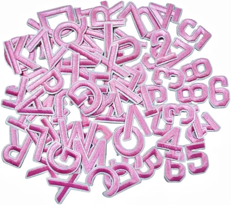 72 Pcs Pink Letters/Numbers Embroidered Iron on Sew on Patch Colorful Cute Emblem Cartoon Children Patches Sewing Applique Decoration Accessory for Clothes,Jeans,T-Shirt,Backpacks,Vest,Hats,Dress image number 3