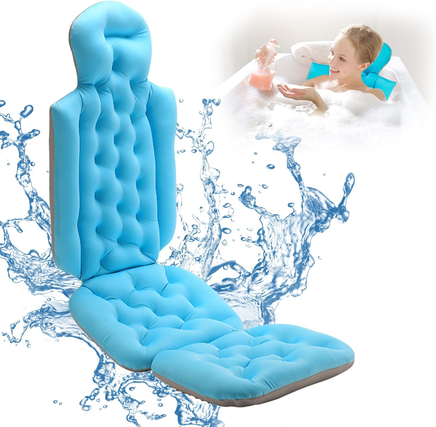Uandhome Full Body Bath Pillow for Bathtub,Thick Bathtub Cushion & Non-Slip Suction Cups,Luxury Cushion for Bathtub Headrest Neck Shoulder Support Comfort Relaxation Spa Accessorie
