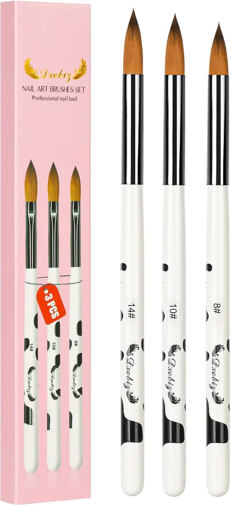 URAQT Brush Set for Nail Art, 3-Piece Acrylic Gel Nail Brush Set, Nail Brush, Acrylic Brush for Nails, Brush for Gel Nails, Brush Nail Design, Nail Art Dotting Nail Art Nail Pen for Painting (White) - 3 Pieces, White image number 3