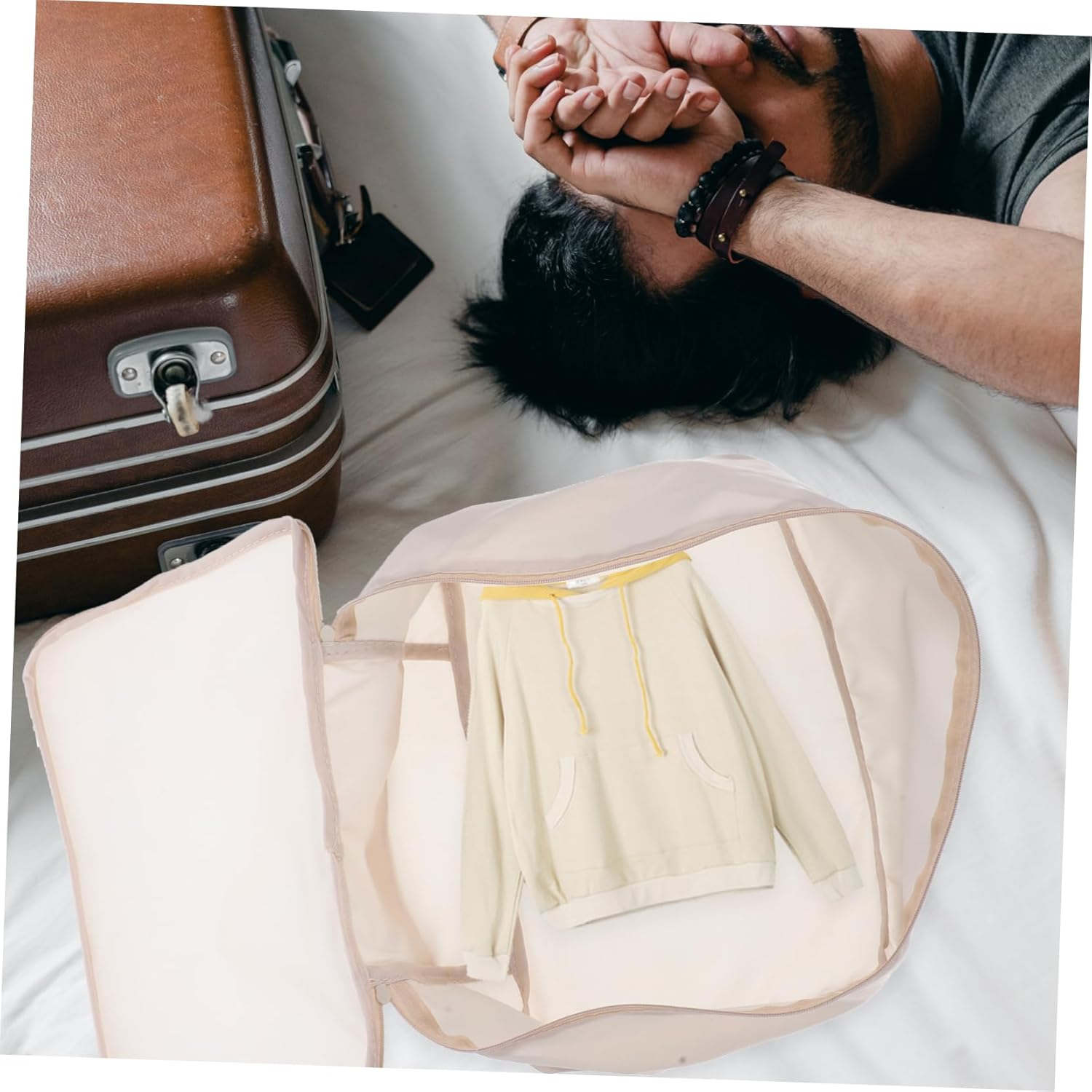 ANDRESLAD Travel Packing Cubes Storage Bags Set of Polyester Mesh Lid Space-Saving for Suitcase Organization