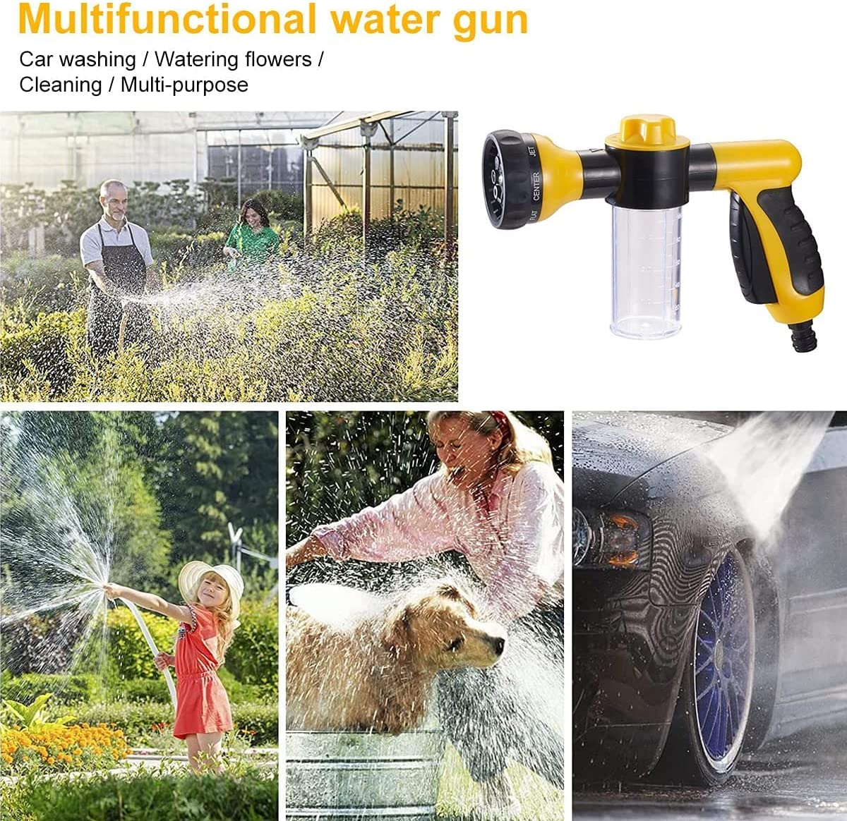 Foam Spray Nozzle for Garden Hose, High Pressure 8 Watering Pattern Foam Blaster - Car Water Gun Cleaning Tool for Watering Plants, Lawn, Patio, Car Wash, Cleaning, Showering Pet image number 3
