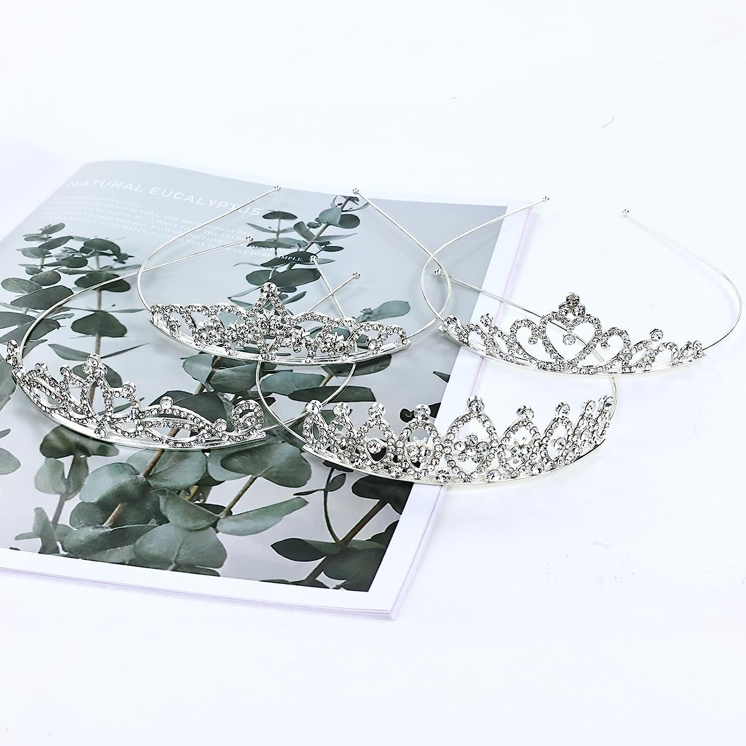 Cinaci 8 Pack Silver Metal Sparkly Glitter Rhinestone Crown Headbands Wedding Prom Birthday Party Princess Hair Tiaras Clasps Accessories for Kids Girls Teens Women Brides image number 6