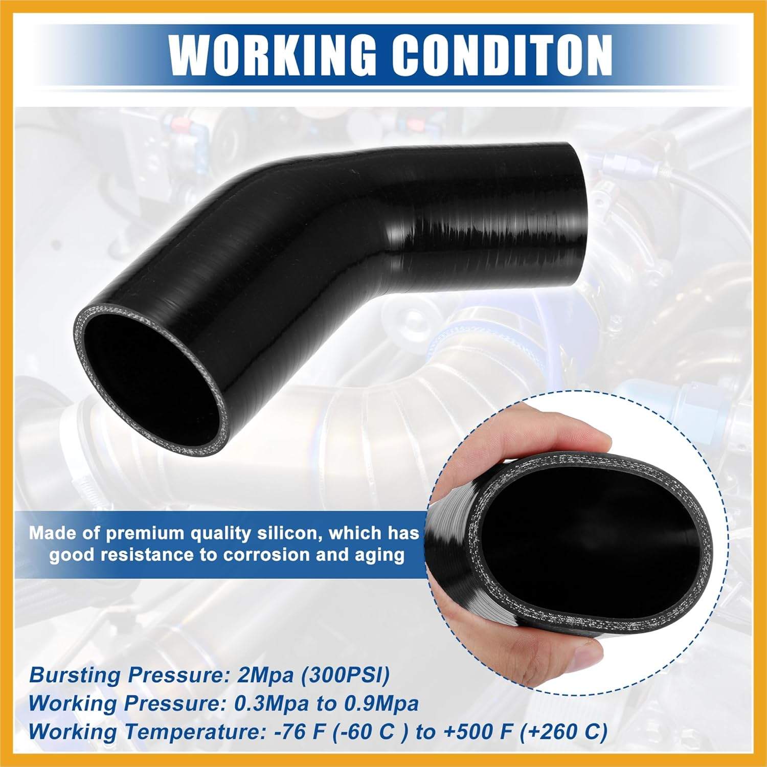 45 Degree 2.0 Inch to 2.5 Inch ID 4Ply Car Elbow Reducer Silicone Hose Coupler Intercooler Tube Intake Piping Black 51-63Mm image number 3