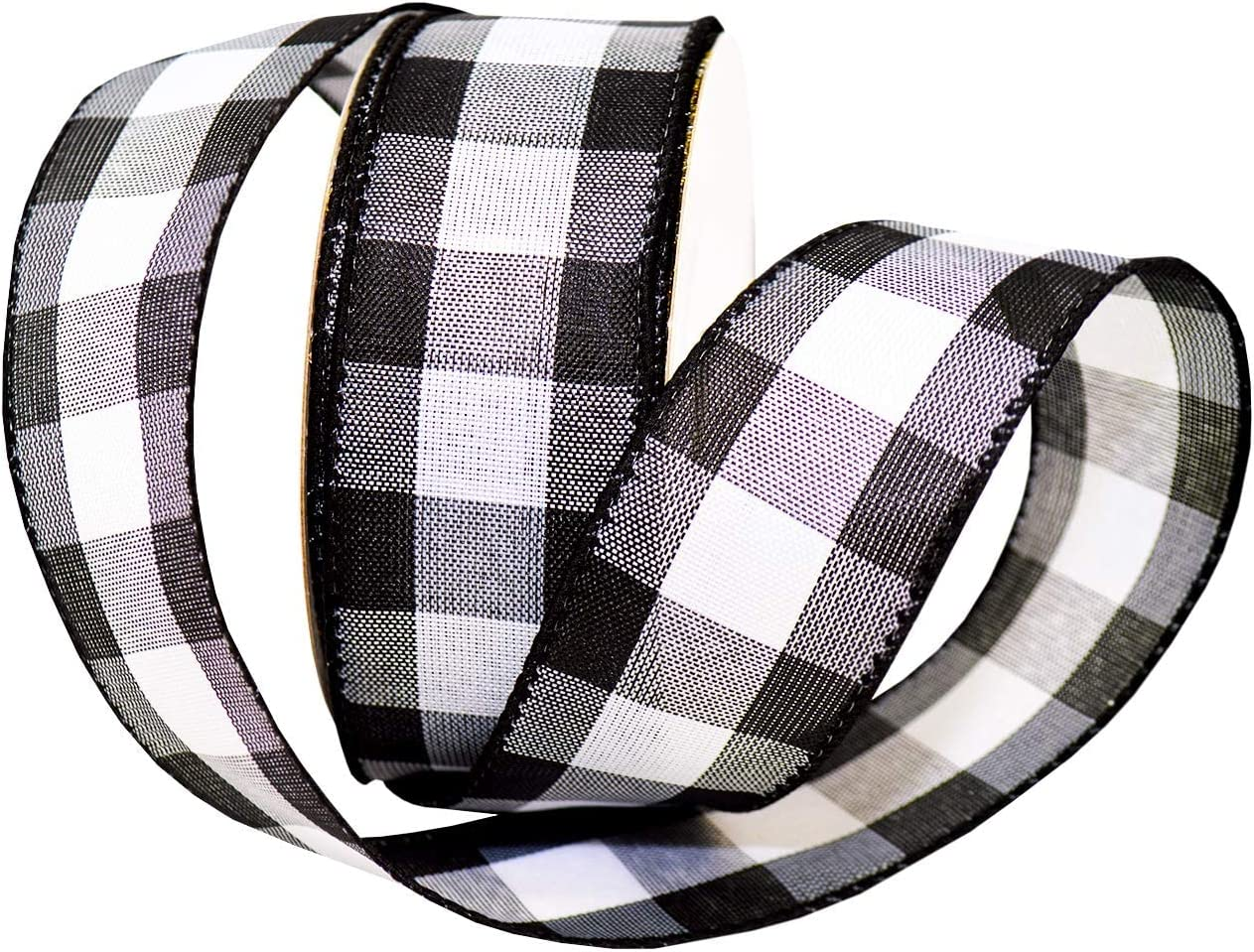 Morex Ribbon 7398.60/50-613 Cambridge 2.5" X 50 YD Wired Ribbon, Black and White, Buffalo Check Plaid Ribbon for Gift Wrapping, Christmas Decorations Indoor Home Decor, Craft Supplies & Materials image number 3