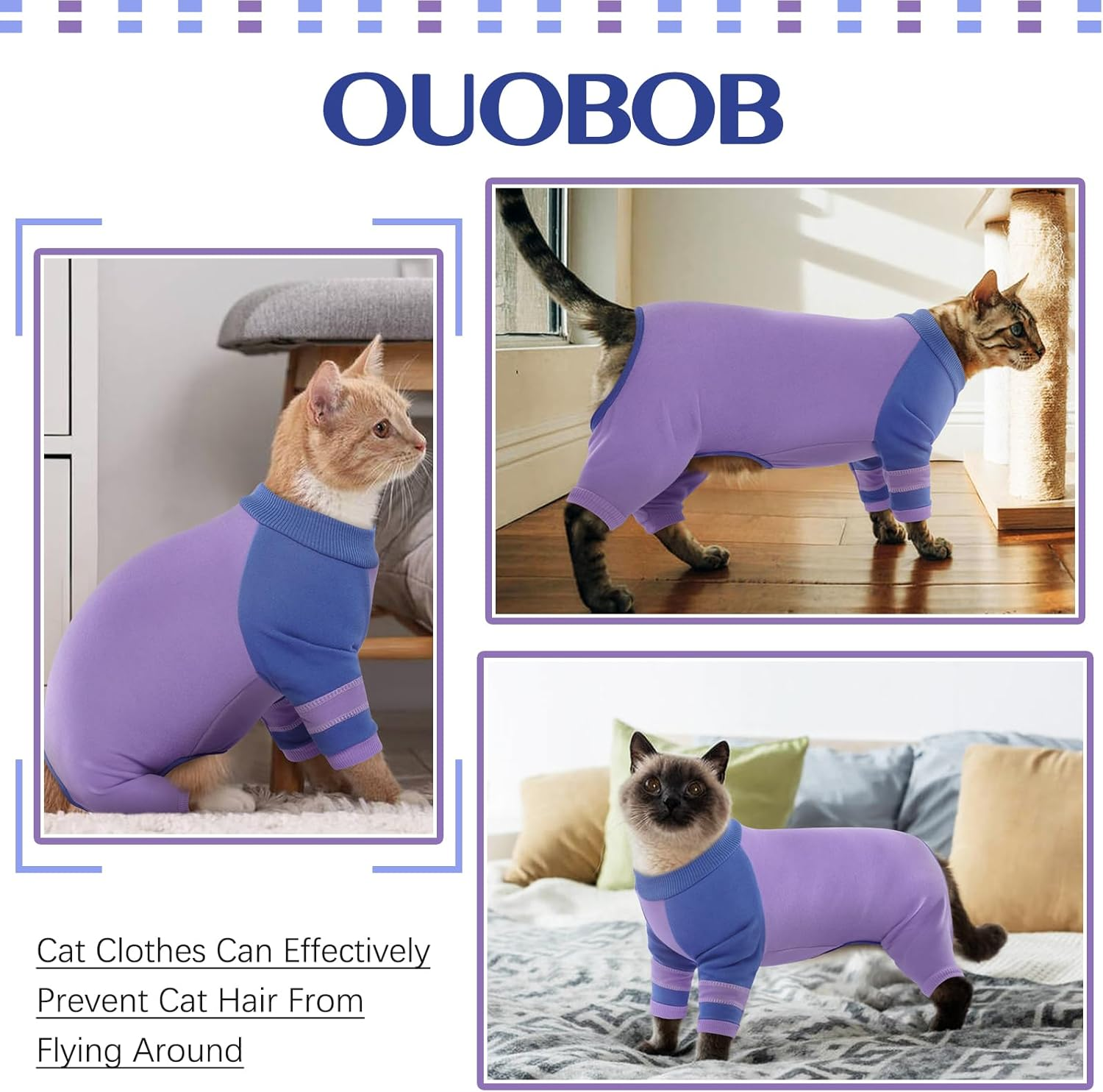 OUOBOB Sticky Hair Cat Clothes, Cat Recovery Suit Cat Pyjamas Only for Cats, Sphynx Hairless Cat Sweater, Cat Turtleneck, Anti-Licking or Skin Disease Recovery Suit for Cats image number 5