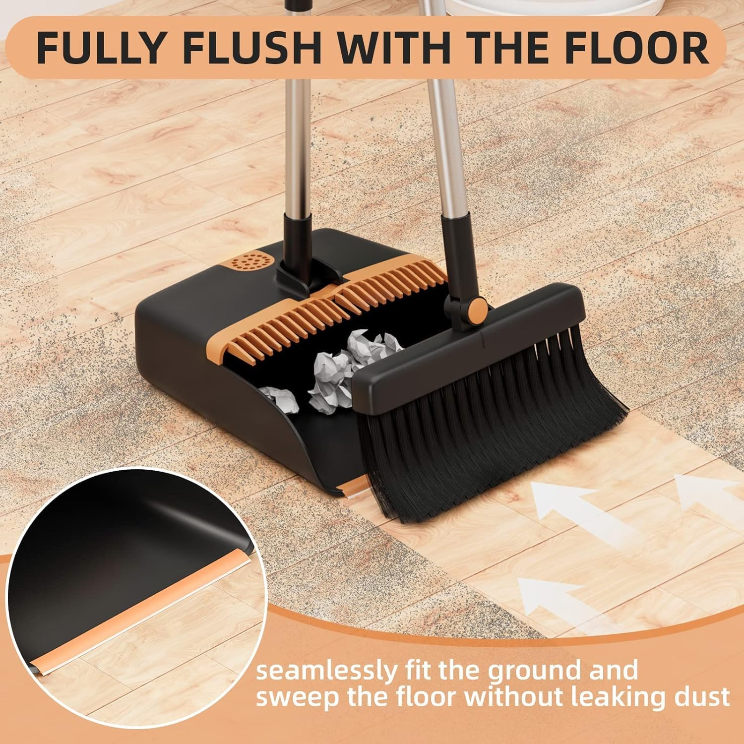 Broom and Dustpan Set, Cleaning Supplies Broom and Dustpan Set for Home, 48" Long Stainless Steel Handle Brooms with Upright Dustpan Combo Set for Home Office Kitchen Lobby Floor Cleaning