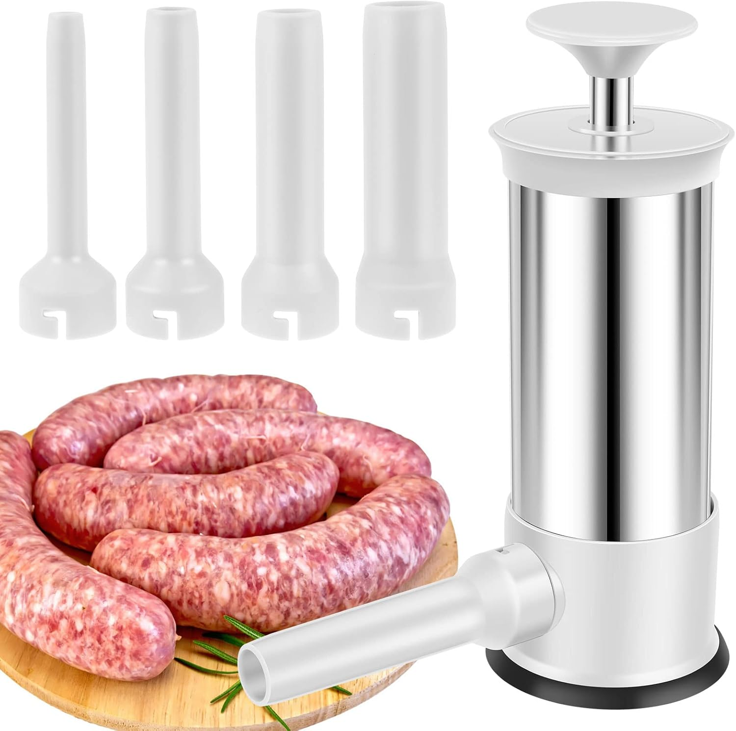 Manual Sausage Stuffer 2.2 LBS Stainless Steel Vertical Sausage Maker Machine with 4 Filling Tubes Meat Stuffing Filler Machine Household Commercial Use image number 6