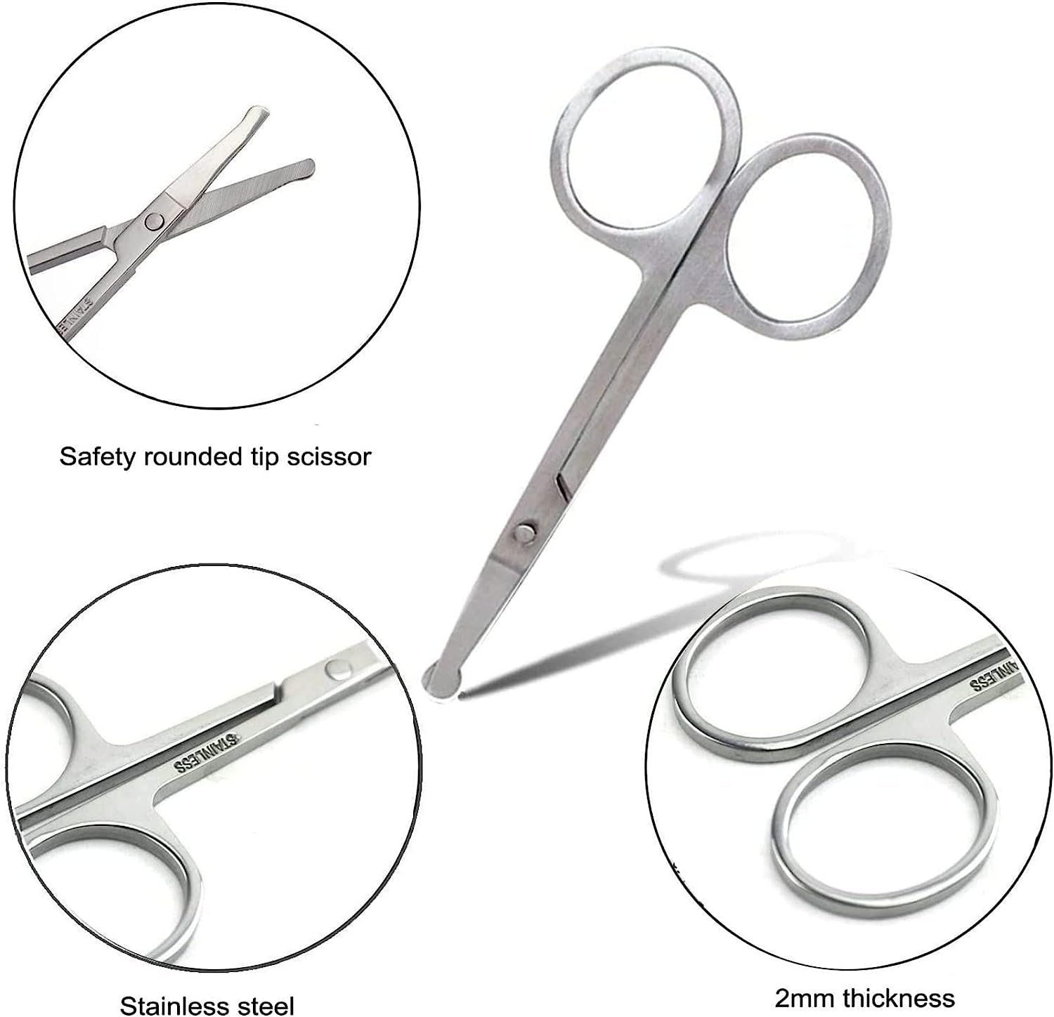 TAVVKE 2 Pack Facial Grooming & Nose Hair Scissors - 1 Curved Blade Tip & 1 Safety Blunt Rounded Tip - Perfect Facial Set for Trimming Moustache, Beard, Nose, Ears, Eyebrow (Silver) image number 6