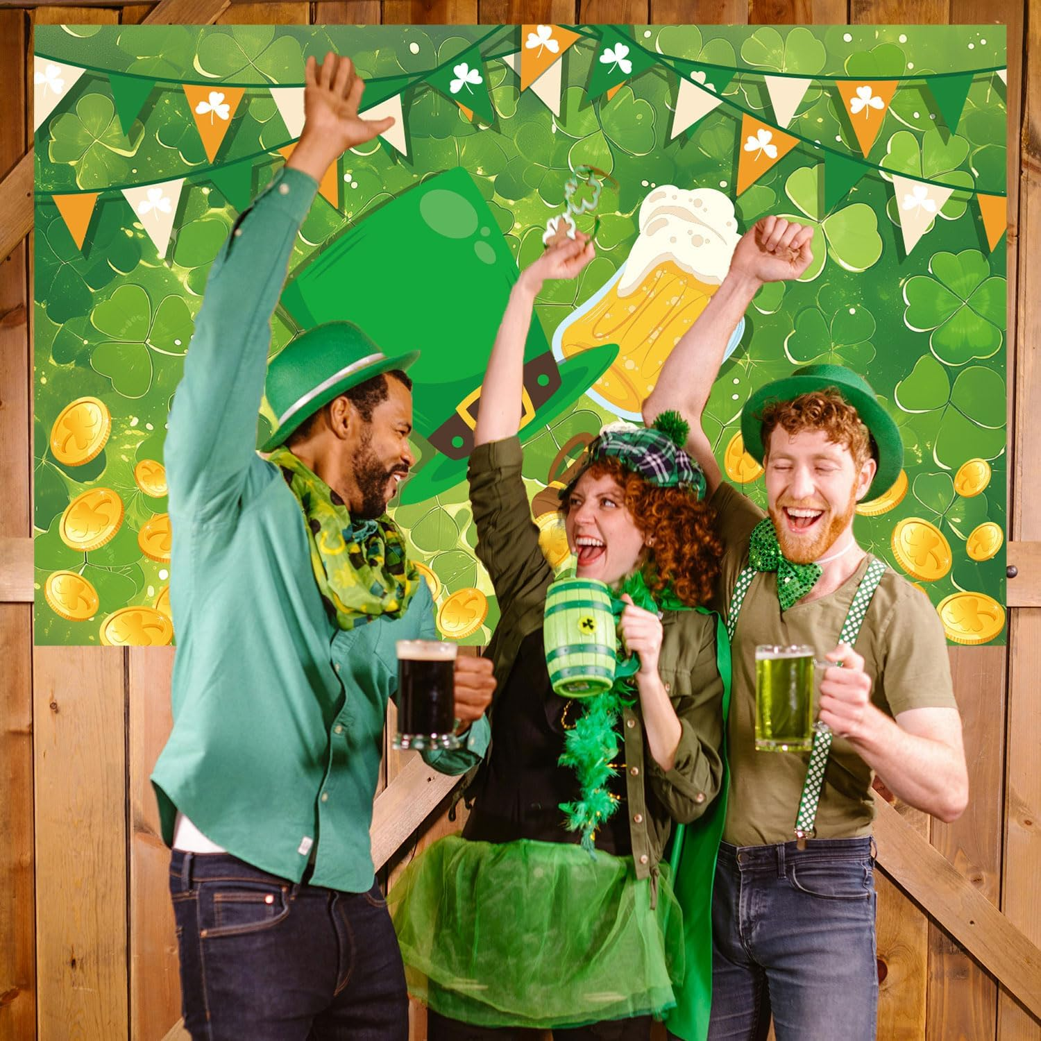 St. Patrick'S Day Backdrop, Happy St. Patrick'S Day Decorations Spring Photography Backdrop Photo Props Lucky Irish Hats Gold Coins Shamrocks Backdrop for Birthday Holiday Party Supplies