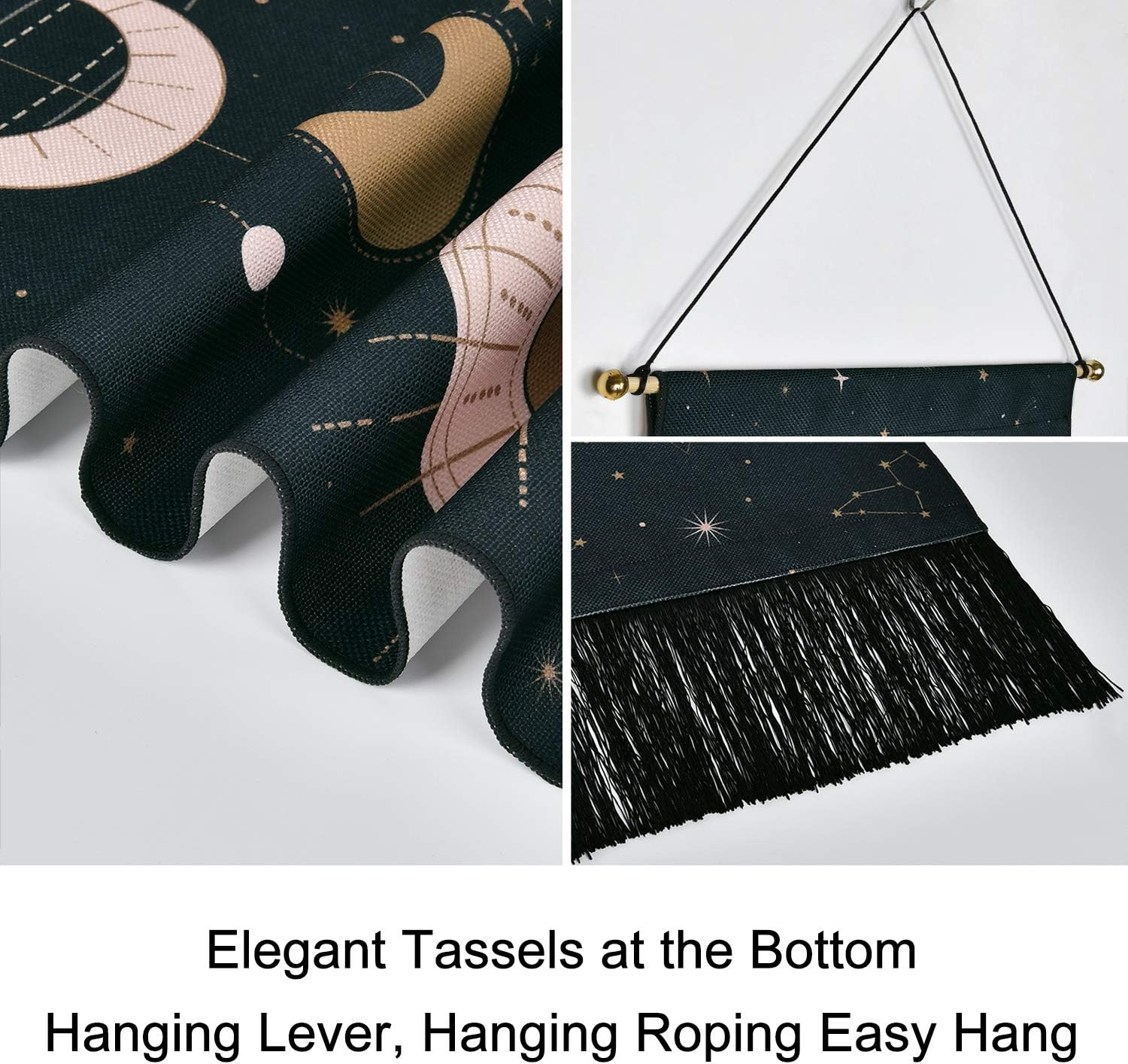 Jufay Moon Phase Tapestry Wall Hanging Art Bohemian Tapestry Black for Room (Black, 12.8 X 51.2 Inches) image number 5