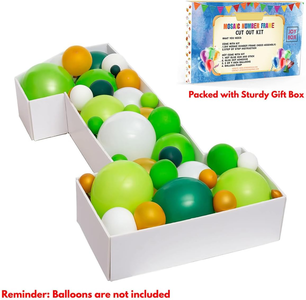 Joybox Design Mosaic Balloon Frame Light up Marquee Pre-Cut Kit Number 1 Cut-Out Extra Large Foam Board First Birthday Backdrop 1St Birthday Boy Girl Party Anniversary Decorations - Number 0 image number 5