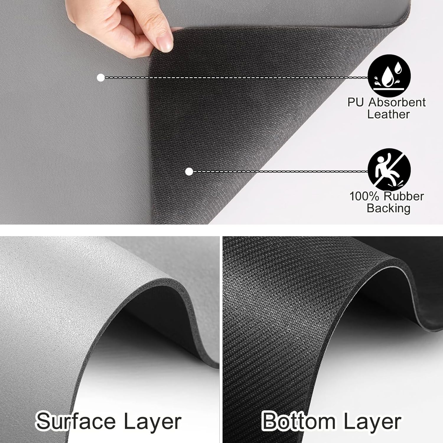 Coffee Mat, Rubber Absorbent Drying Mat for Kitchen Counter Bar Accessories, Foldable Hide Stain Pad Fit under Coffee Maker Coffee Machine Dish Rack (Grey, 40X60Cm)