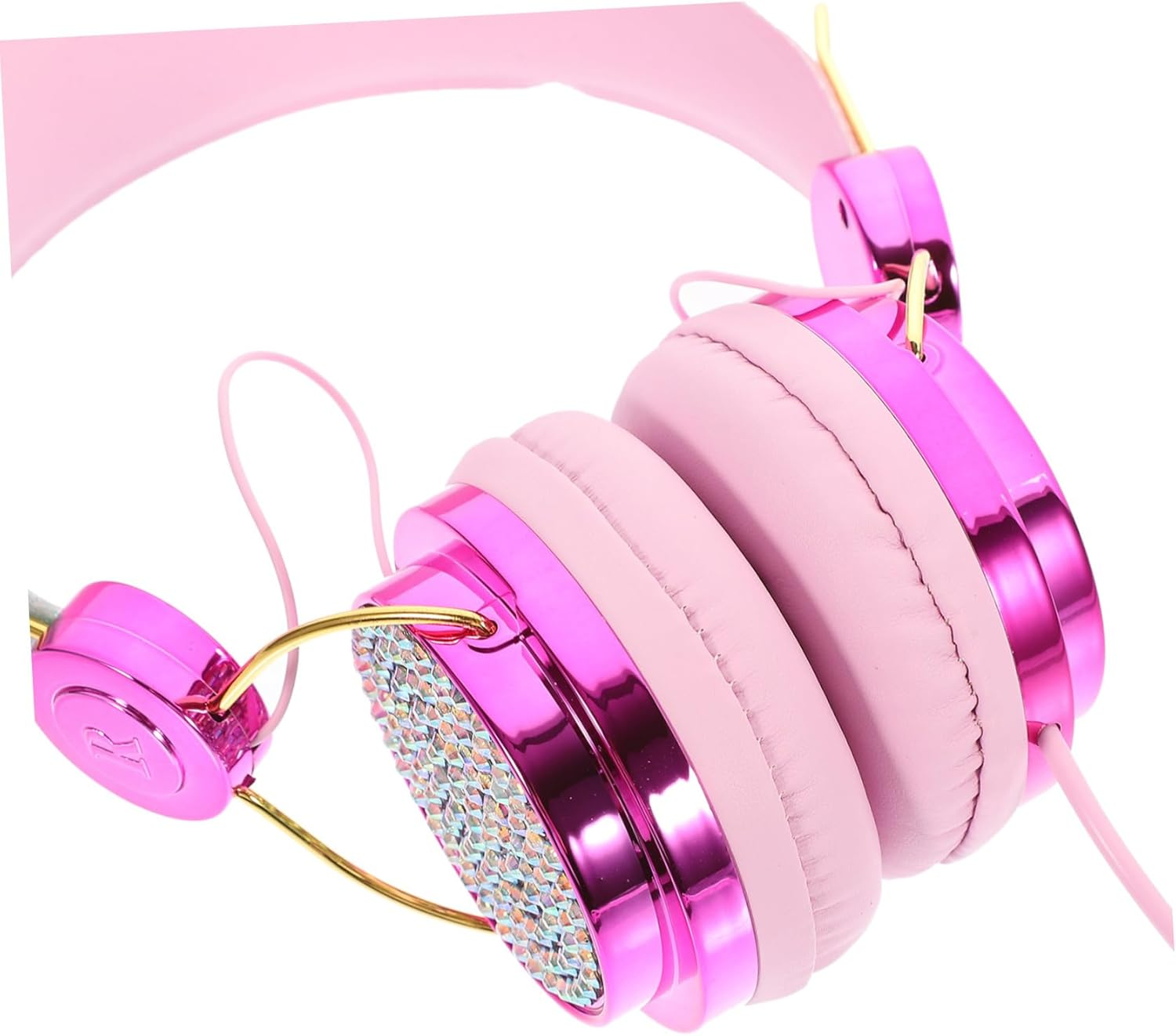 Operitacx over Ear Headphones with Mic for Laptop Phone Durable Cable Soft Comfortable Earmuffs Unicorn Rhinestone Design Wired Headset for Travel and Study Rose Gold image number 2