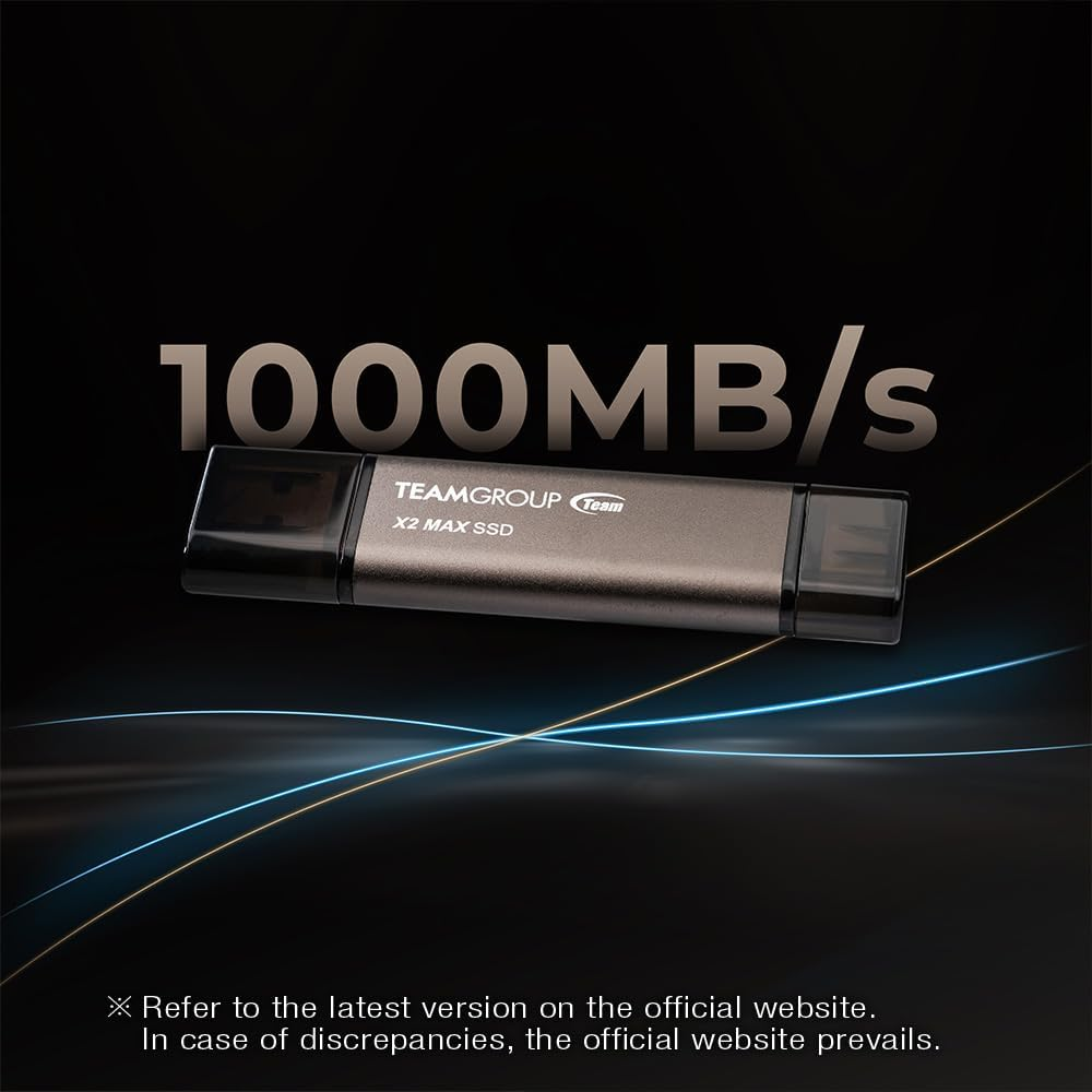 TEAMGROUP 2TB X2 MAX External/Portable SSD 1000Mb/S, Dual USB Hard Drive Compatible with Iphone17&Ipad&Mac, Steam Deck/Pc/Windows/Android/Ps5/Laptop/Tesla, Type C &A, USB 3.2 Gen2 TX2MAX32TBT01 image number 4