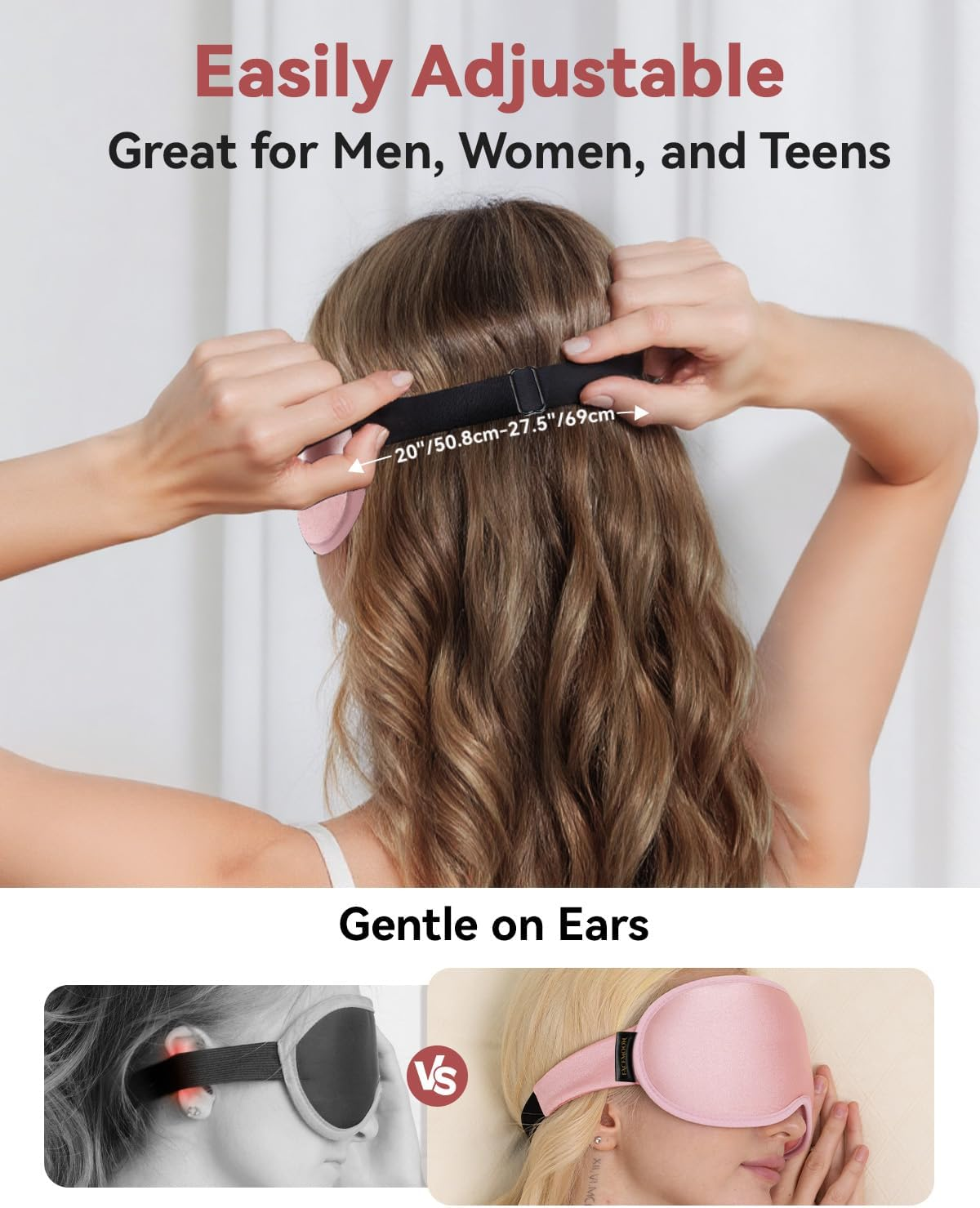 Sleep Mask for Women Men - 3D Contoured Cup, Weighted Sleep Mask, Light Blocking, FACEMOON Eye Mask for Sleeping, Soft Memory Foam, Night Shift Nurse, Travel, and Long Flight Essentials(Pink) - Pink image number 3