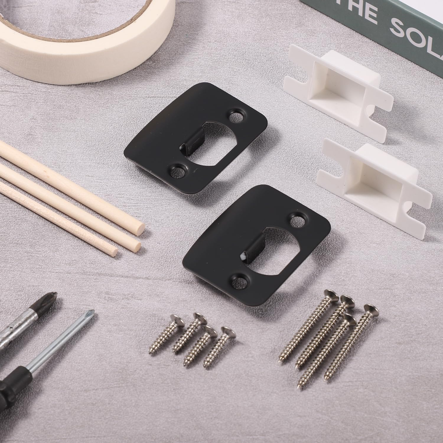 1 Set Door Strike Plate, Standard Door Latch Restorer Striker Lock Plate Heavy Duty Latch Reinforcement Plate Security Hardware for Home Office Store Exterior Interior Door Repair Fix (Black) - Black image number 5