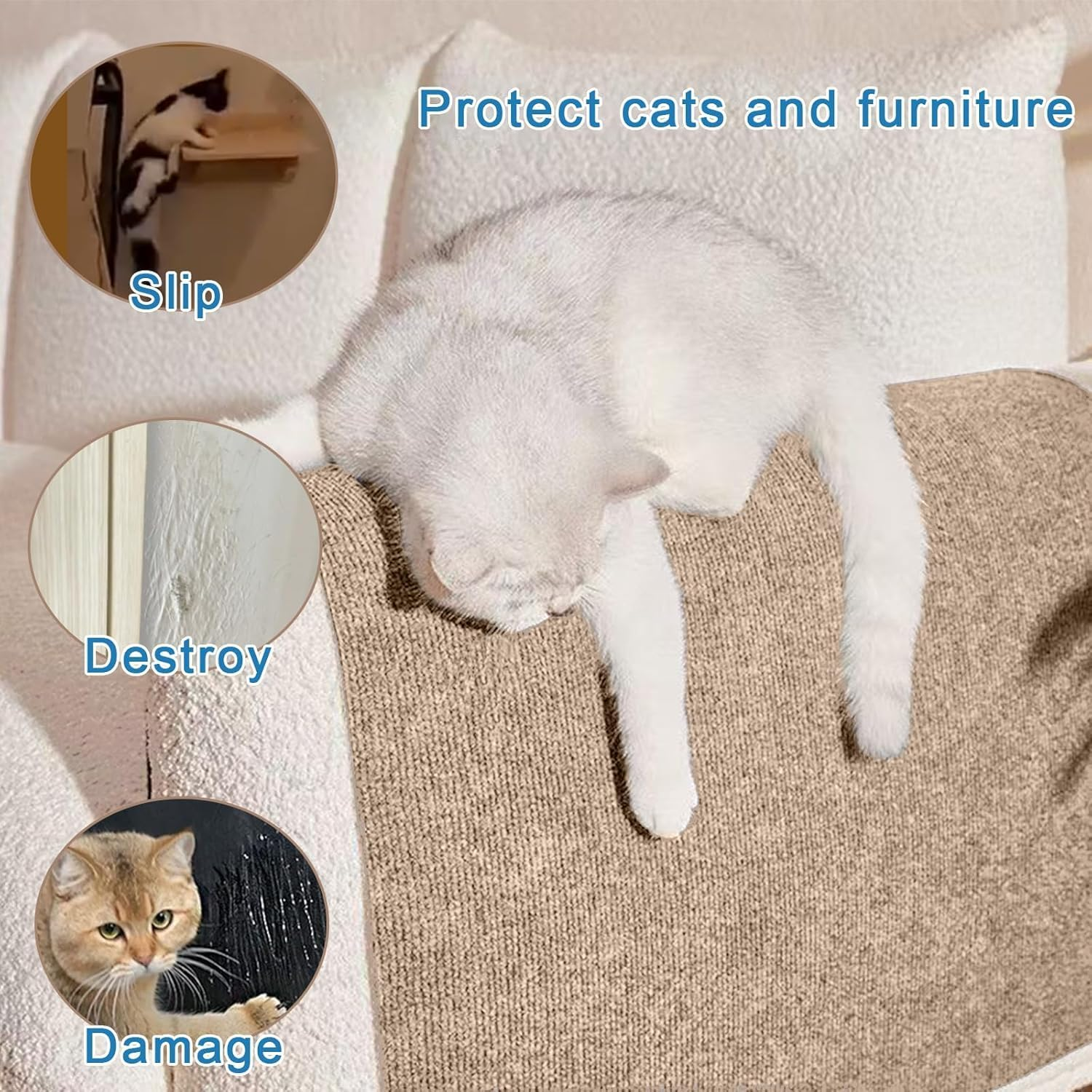 200 Cm X 40 Cm Self-Adhesive Cat Scratching Mat, DIY Trimmable Scratching Board for Cats, Cat Scratching Mat, Scratch Protection Sofa Cat, Scratching Mat, Self-Adhesive for Wall (Khkai) image number 5