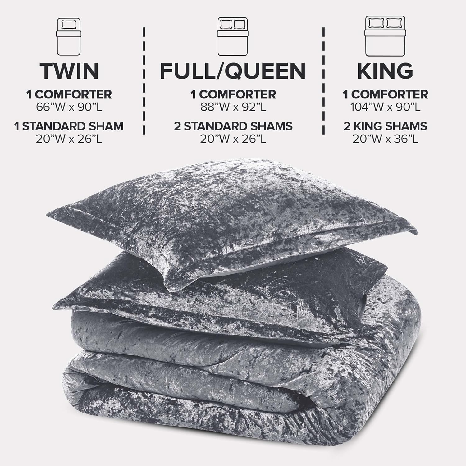 Comfort Spaces Juliette Luxe Comforter Set Velvet Lush with Natural Sheen, Soft Reverse Microfiber Modern All Season Cover, Cozy Bedding, Matching Sham, Grey Twin/Twin Xl(66"X90") 2 Piece image number 2