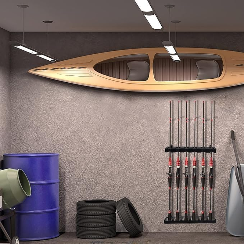 2 Set Vertical Fishing Rod Holders - Wall Mounted Storage with 6 Holders/Ea - Pole Organizer Tackle Racks for Room Boats - Installation Accessories Included image number 1