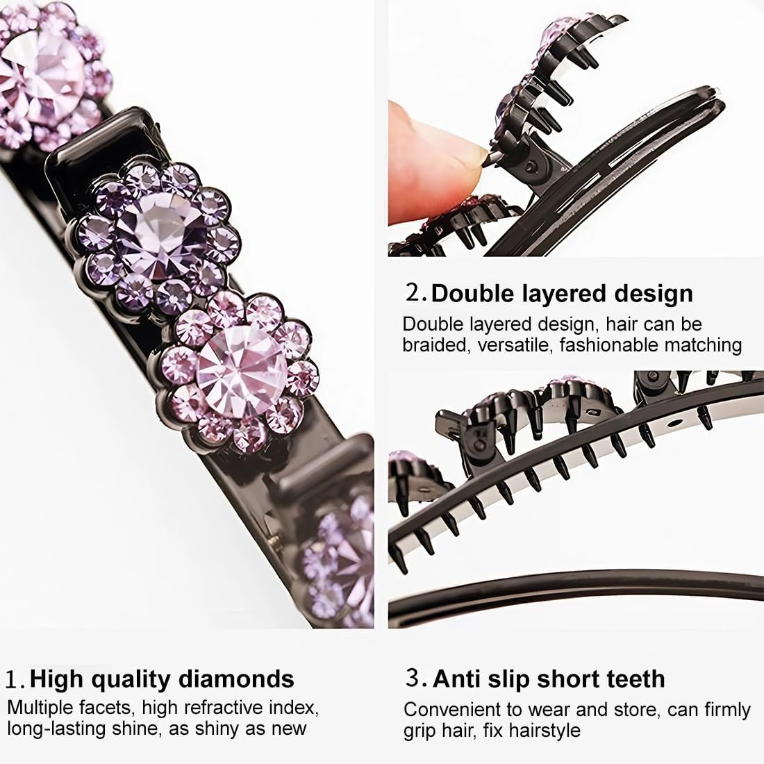 Pack of 7 Braided Hair Clips, Crystal Hair Accessories, Braided Hair Clip, Girls, Rhinestone Hair Clip image number 3