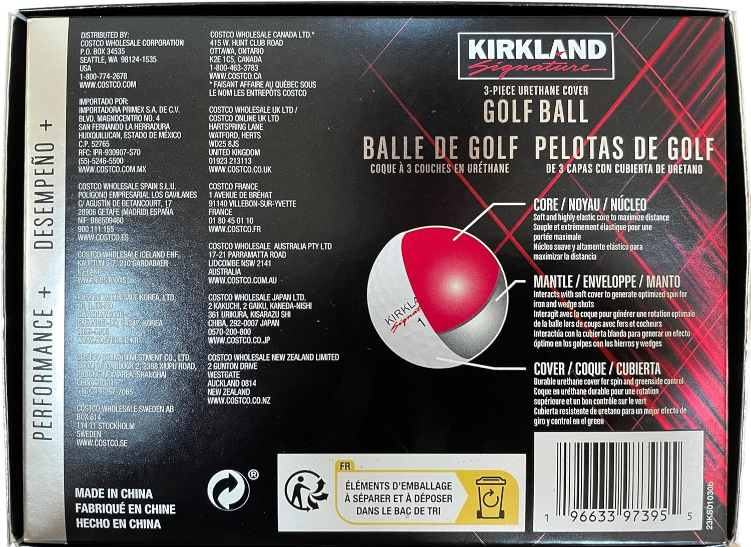 Kirkland 3-Piece Urethane Covered Golf Balls V3.0#1654518 Performance plus (Dozen) image number 1