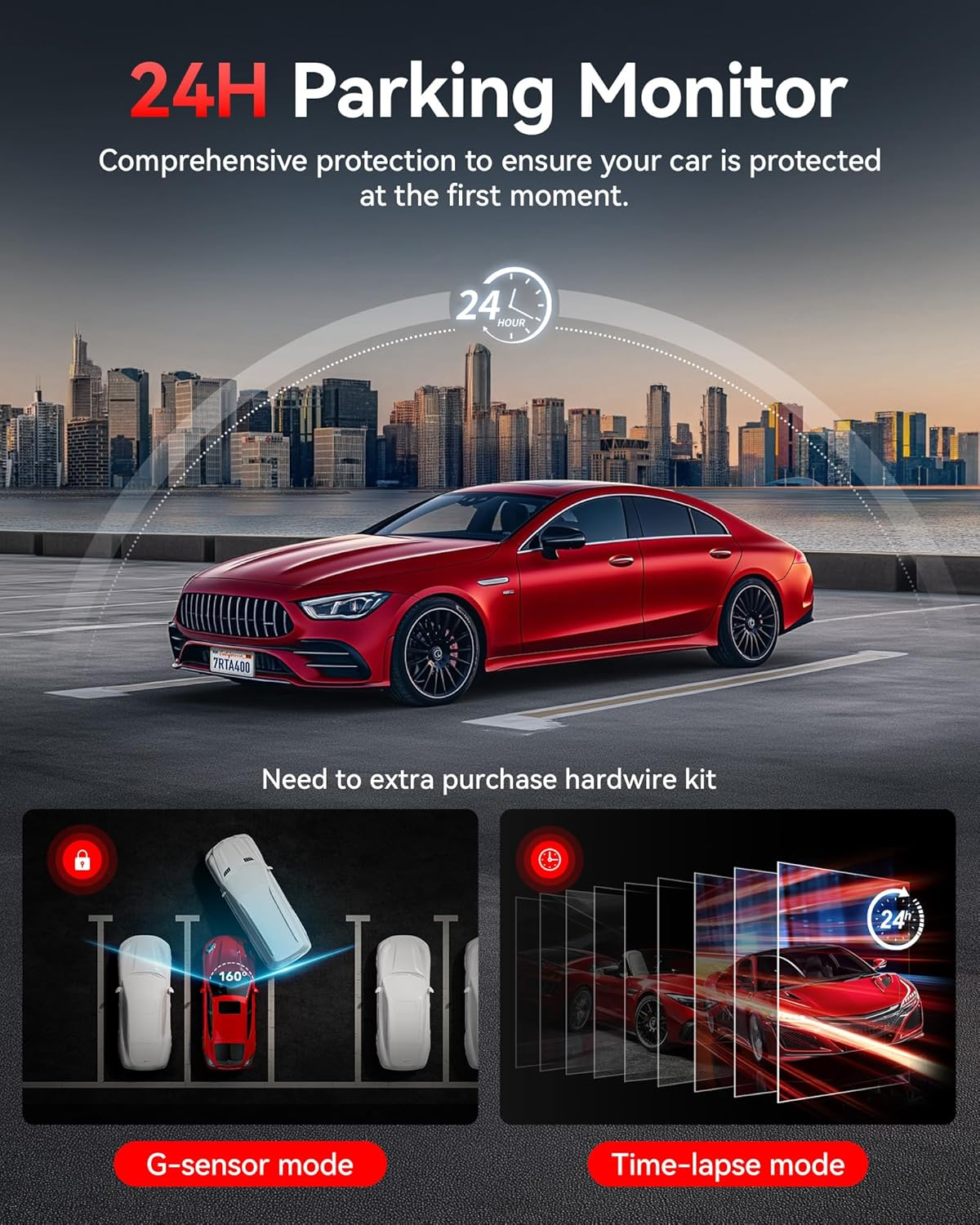 REDTIGER A4 Dash Cam Front and Rear Built-In 5Ghz Wifi, 4K+1080P Dual Dash Camera for Cars with 64GB Card, 2.2" Touch Screen Dashcam, Voice Control, 24H Parking Mode, Night Vision, Support Max 256GB