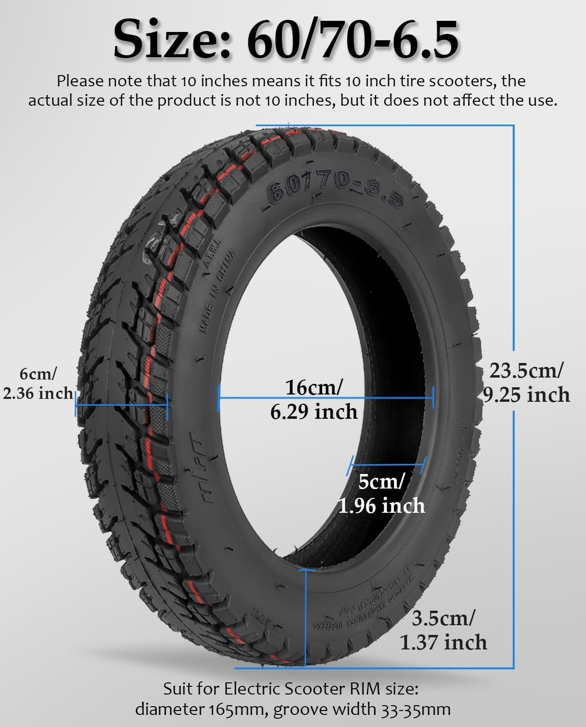 60/70-6.5 off Road Vacuum Tire with Tube for Ninebot Max G30P G30LP G2 G30D F40I, 10X2.5 Inch Tubeless Tire, Abrasion Puncture Resistant Electric Scooter Replacement Tire image number 2