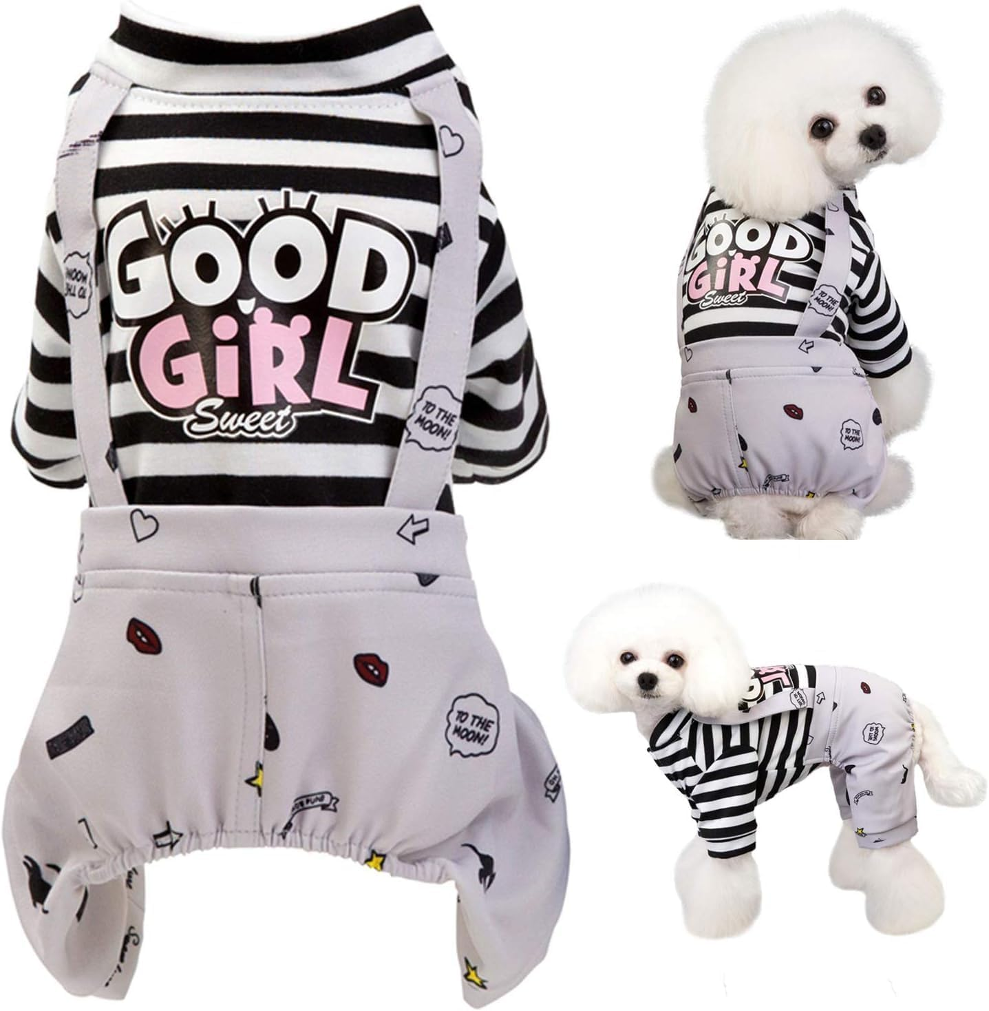 Dog Jumpsuit, Striped Puppy Pajamas, Cute Doggie Kitten Onesies Pjs Jumpers, Soft Cotton Shirt, 4 Legs Apparel Pet Clothes Outfits for Small Medium Large Dogs Cats Kitty Boy Girl (Blue, M)