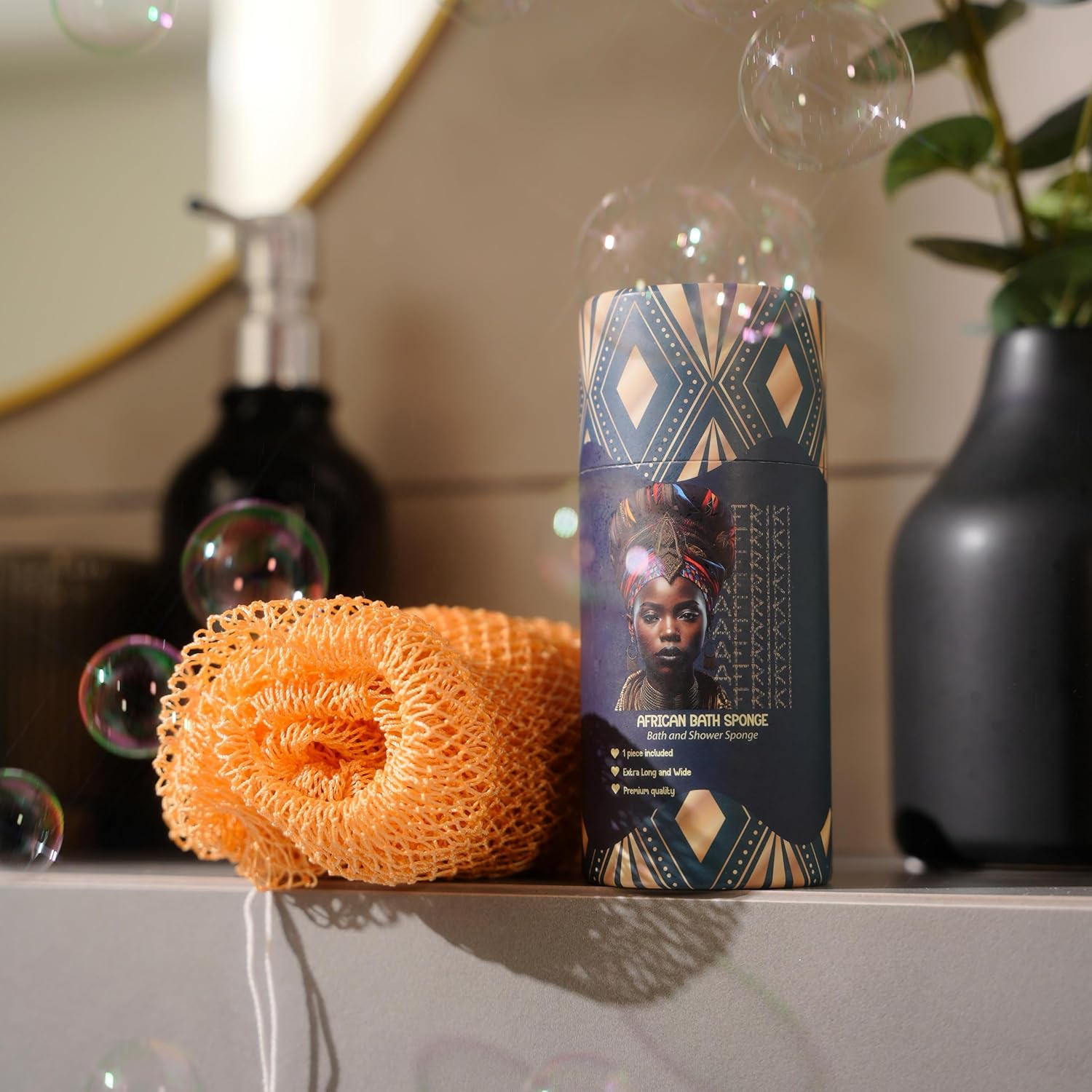 AFRIKI African Net Sponge, Authentic African Exfoliating Sponge, Black Owned, Back Scrubber, 45 Inch Long for Normal to Sensitive Skin, for Daily Use, Original Collection - Forest Green image number 7