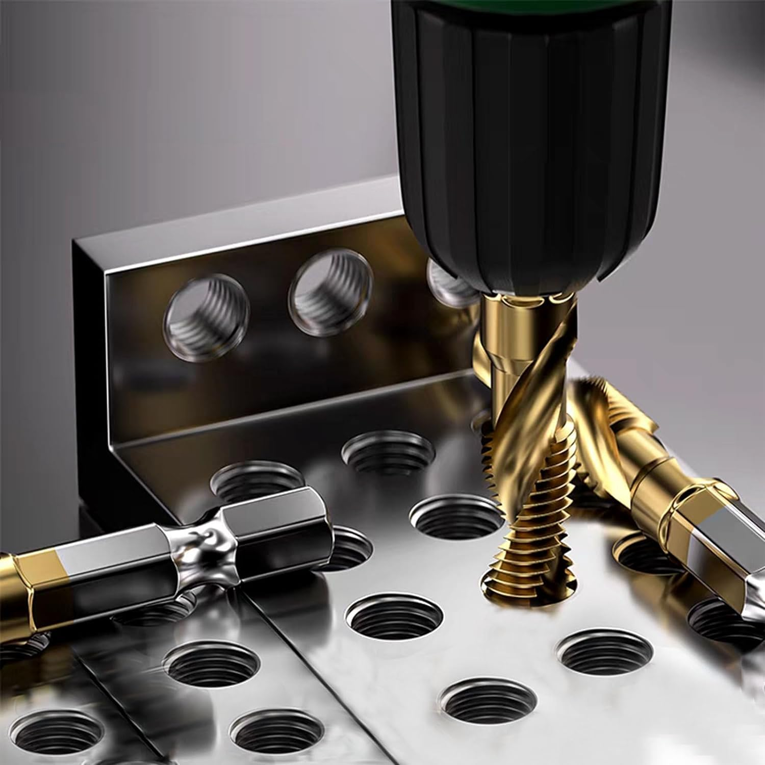 Combination Drill and Tap Bit, 6 Pcs Screw Tapping Countersink Drill Bits 1/4" Metric M3 to M10 HSS Titanium Thread Tap Drill Bit Set for Wood and Plastic image number 1