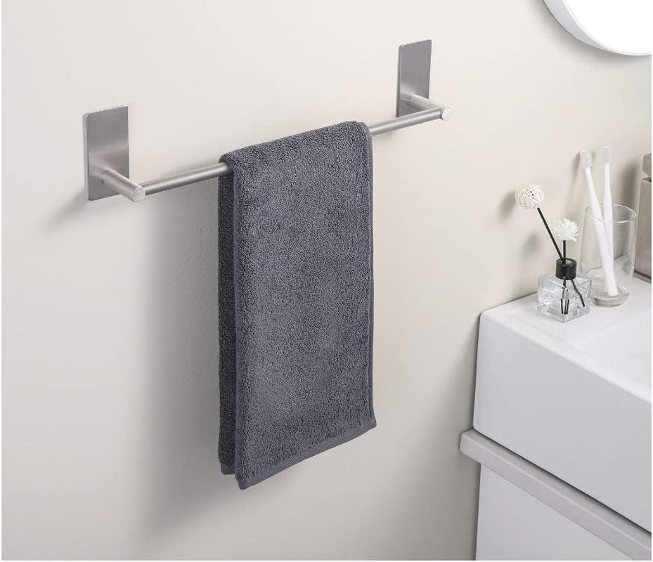 Self Adhesive Bathroom Towel Bar- Stainless Steel Bath Wall Shelf Rack Hanging Towel Stick on Sticky Hanger Contemporary Style, NO Drilling (Brushed Nickel) (20.4 Inch) image number 2